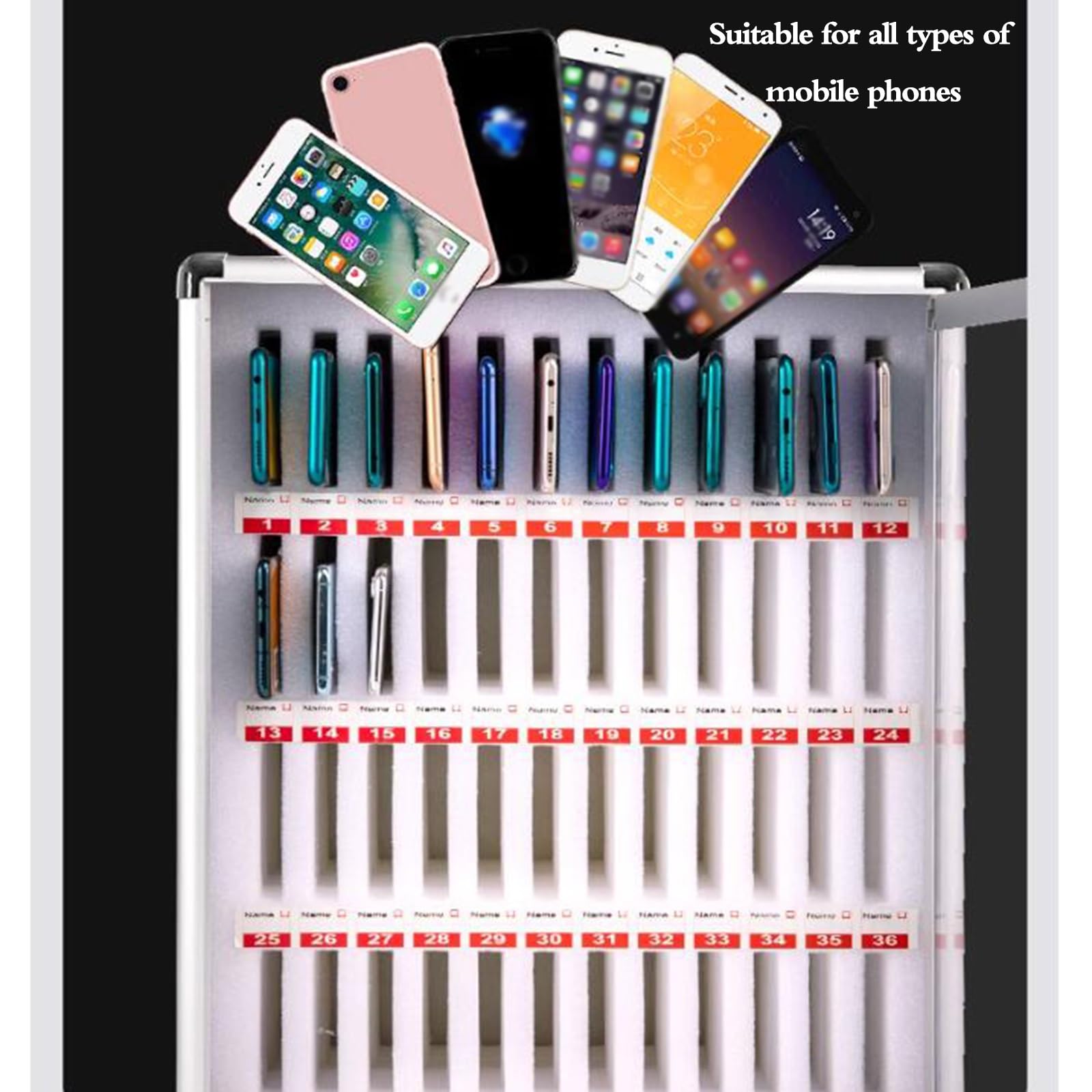 Gabinete De Almacenamiento para Teléfono Móvil De Pared con Capacidad para 8 A 60 Dispositivos, Ideal para Escuelas, Exámenes, Laboratorios Y Fábricas. Casillero De Alta,Silver-24 bits