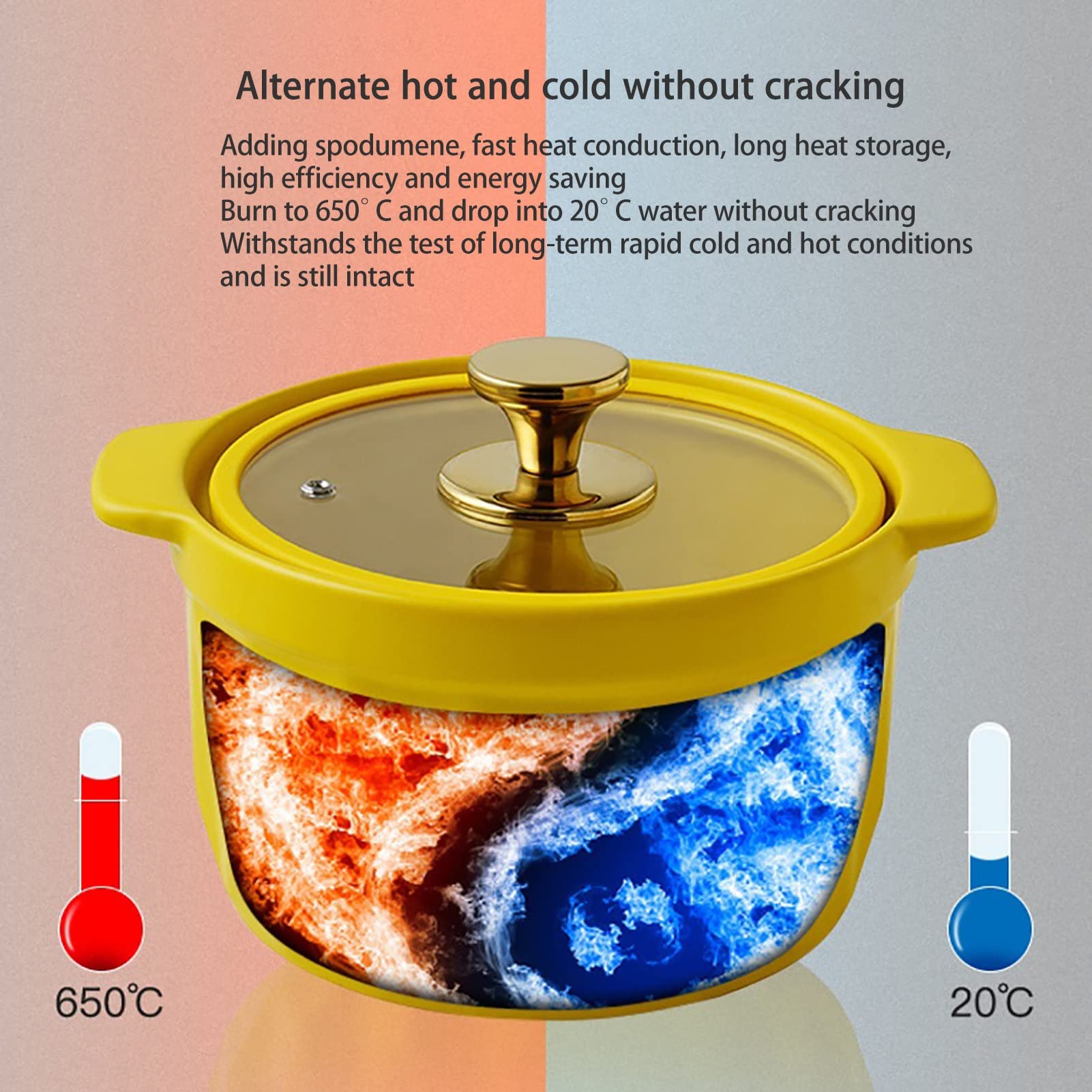 Dutch Oven Z Szklanymi Pokrywkami Gliniany Garnek Do Gotowania Pieczenie Garnek Gliniany Nieprzywierający Do Kuchenek Gazowych Gourmet(Yellow,2.5L)
