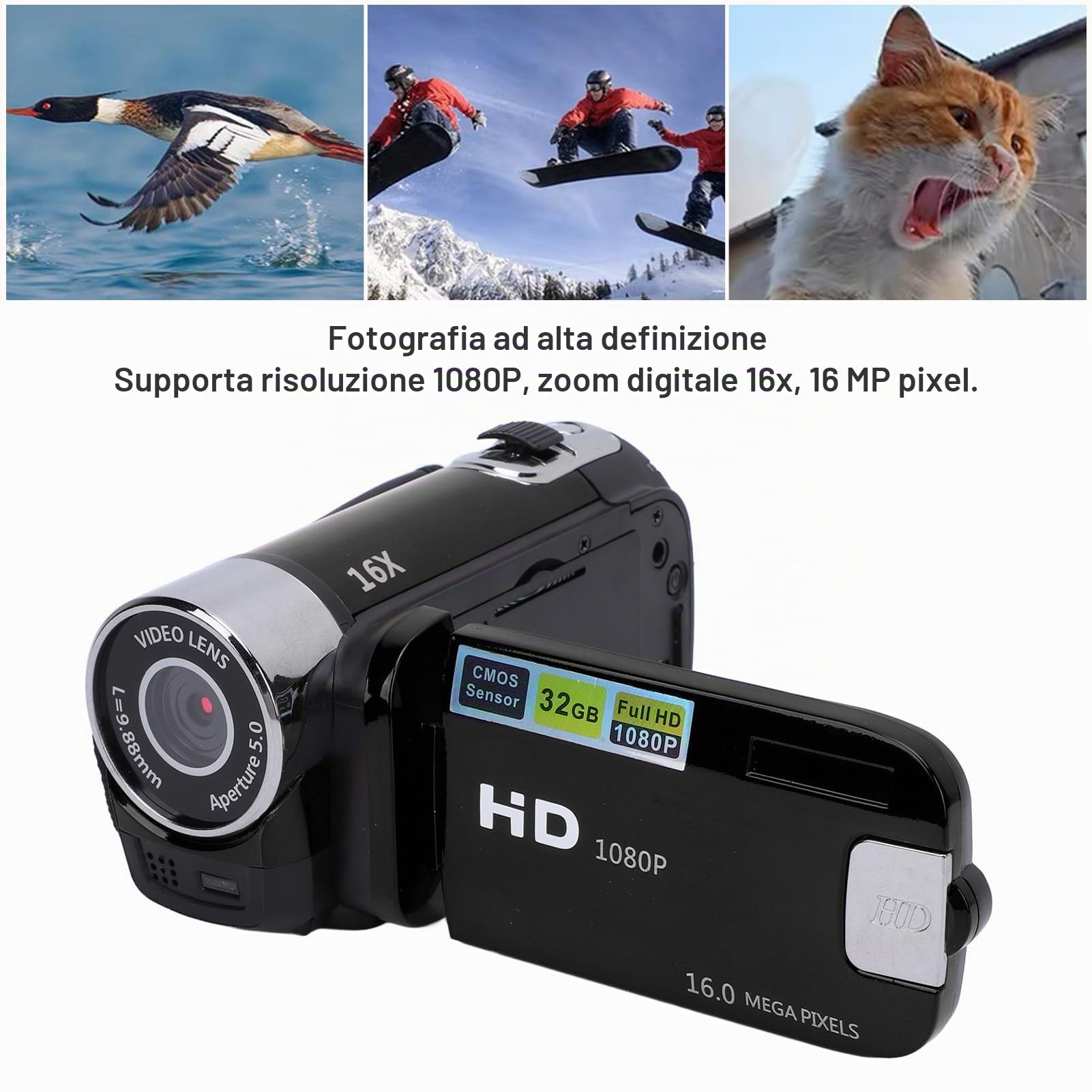 Elprico Videocamera Zoom Digitale 16X, Schermo Colorato da 2,4 Pollici, Fotocamera per Anti-vibrazioni per YouTube, Videocamera per Registrazione Video in Loop