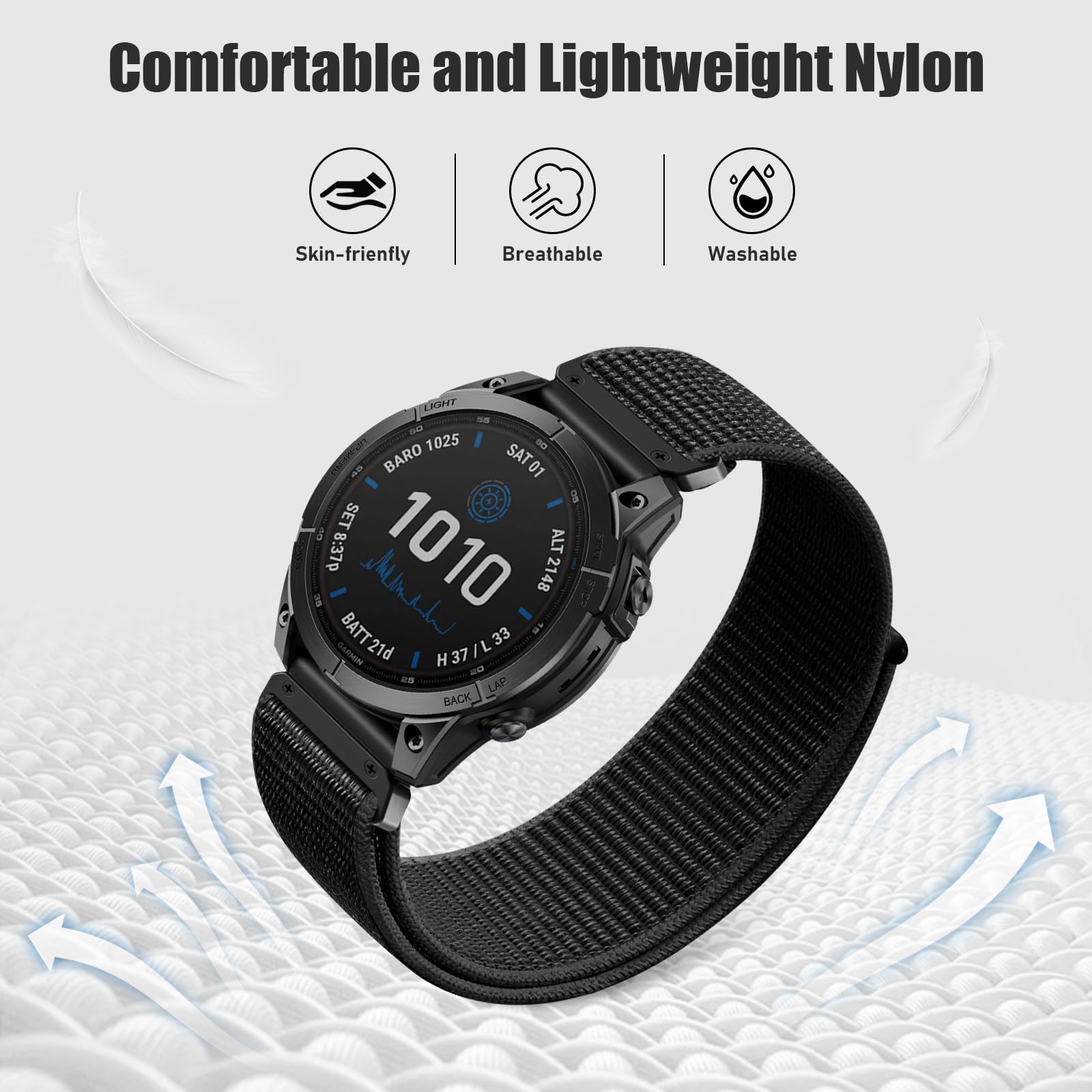 Upeak 22mm QuickFit Armband Kompatibel mit Garmin Fenix 7 Armband/7 Pro/6 Pro Armband/6/Fenix 8 47mm/5/5 Plus, Nylon Sportarmband ohne Werkzeug für Garmin Epix Gen 2/Forerunner 965/Garmin Instinct