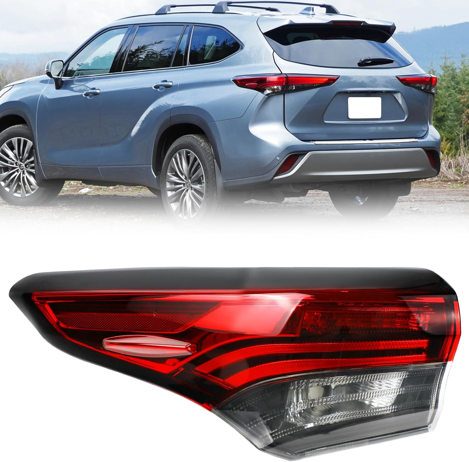 Outer Tail Light Assembly Compatible with 2020 2021 2022 Toyota Highlander Rear Lamp Brake Taillights Replacement Bulbs not Included (Left Driver Side)