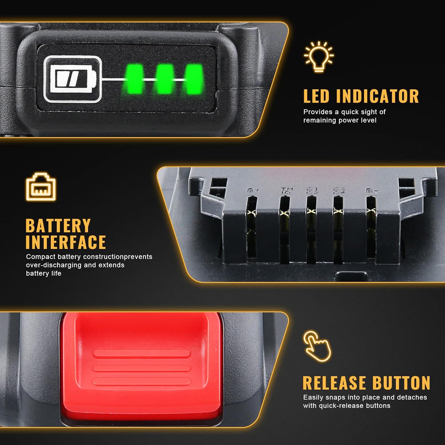 2Pack DCB201 3.0Ah Replacement for Dewalt 20V Battery Compatible with Dewalt Battery 20V DCB200 DCB204 DCB206 DCD/DCF/DCG Series Cordless Power Tools
