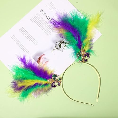 Miniatura 6 de YAHPERN Diademas de Mardi Gras para mujer, máscara de flor de lis, diadema de plumas de carnaval, accesorios para el cabello, regalos