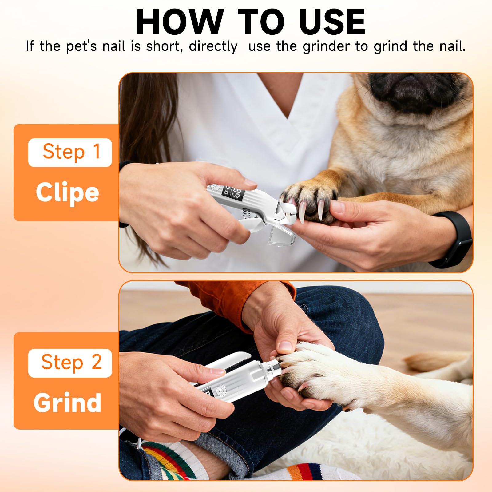 2 in 1 Dog Nail Clippers an Nail Grinder Pet Trimmers for Dogs Cats Claw Nail Care Tool USB Rechargeable Dogs Nail Trimmer with LED Lights and Storage Bag Low Noise Pet Electric Grinder - image 3