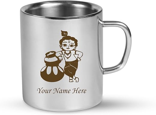 SAVRI Personalized Stainless Steel Mug for Kids with Customized Name Engraved &amp; Cartoon Design | 220 ml Double Wall Insula...