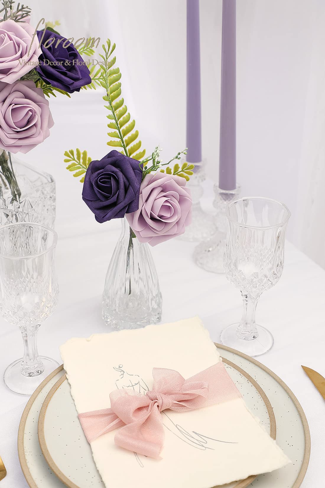 25 Rose Artificiali Glitterate Viola Lilla In Schiuma PE Con Stelo Flessibile – Per Bouquet, Torte Nuziali, Decorazioni Fai Da Te E Centrotavola