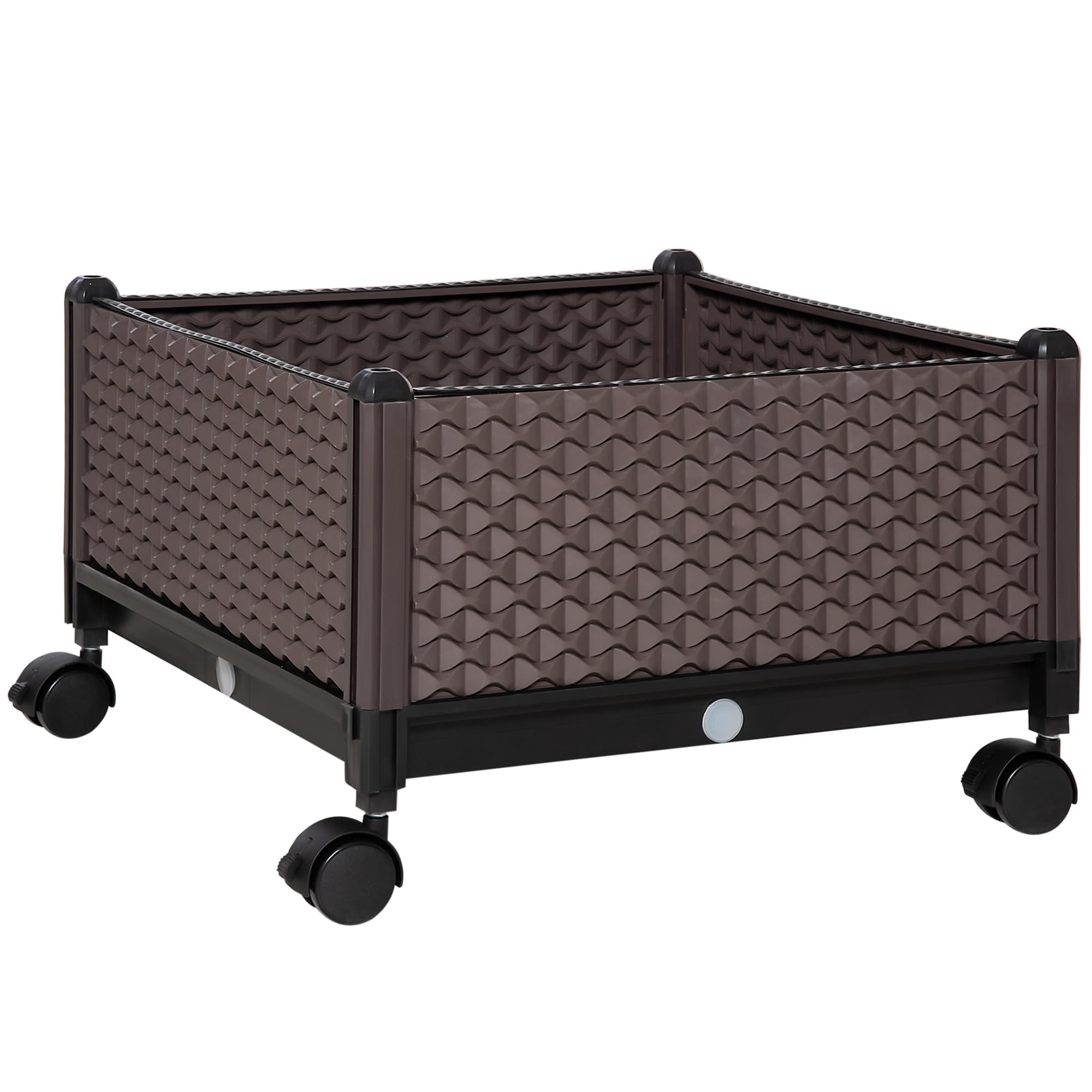 Outsunny Jardinera de Plástico con Ruedas Macetero de Jardín con Agujeros de Drenaje para Cultivo de Plantas en Exterior Patio Terraza 50x50x33 cm Marrón