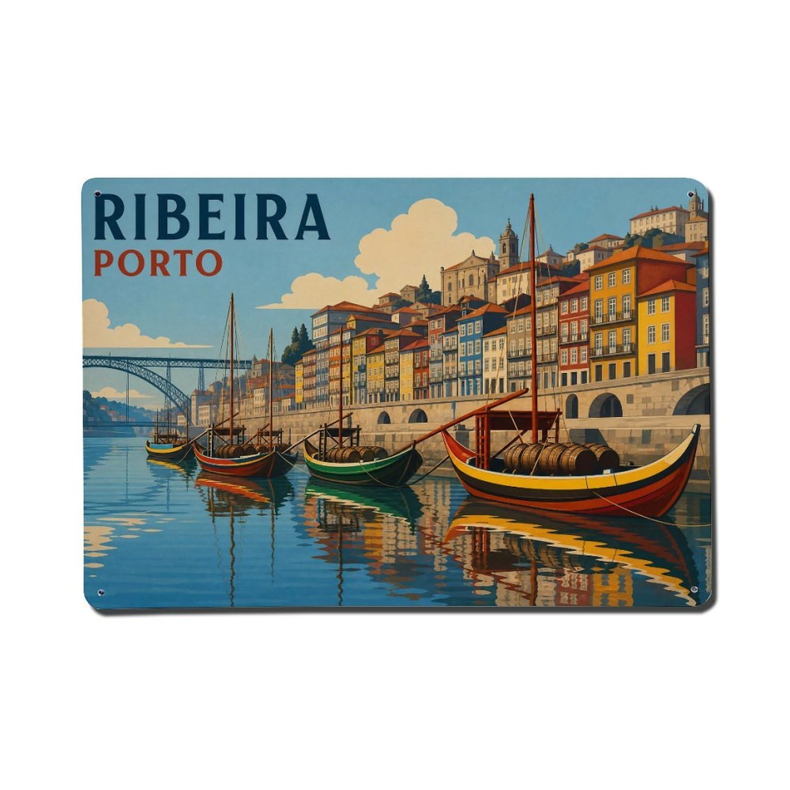 Metal Tin Sign Ribeira Portugal Vintage Travel