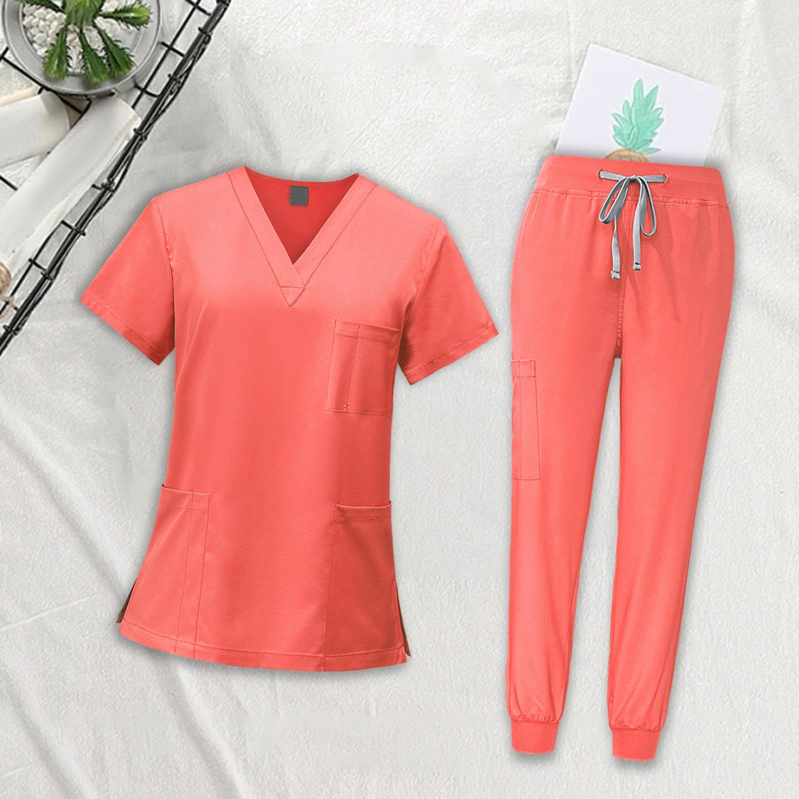 Oshhni Conjunto de uniforme médico para mujer, camiseta y pantalones de enfermera de manga corta, traje de trabajo de enfermería