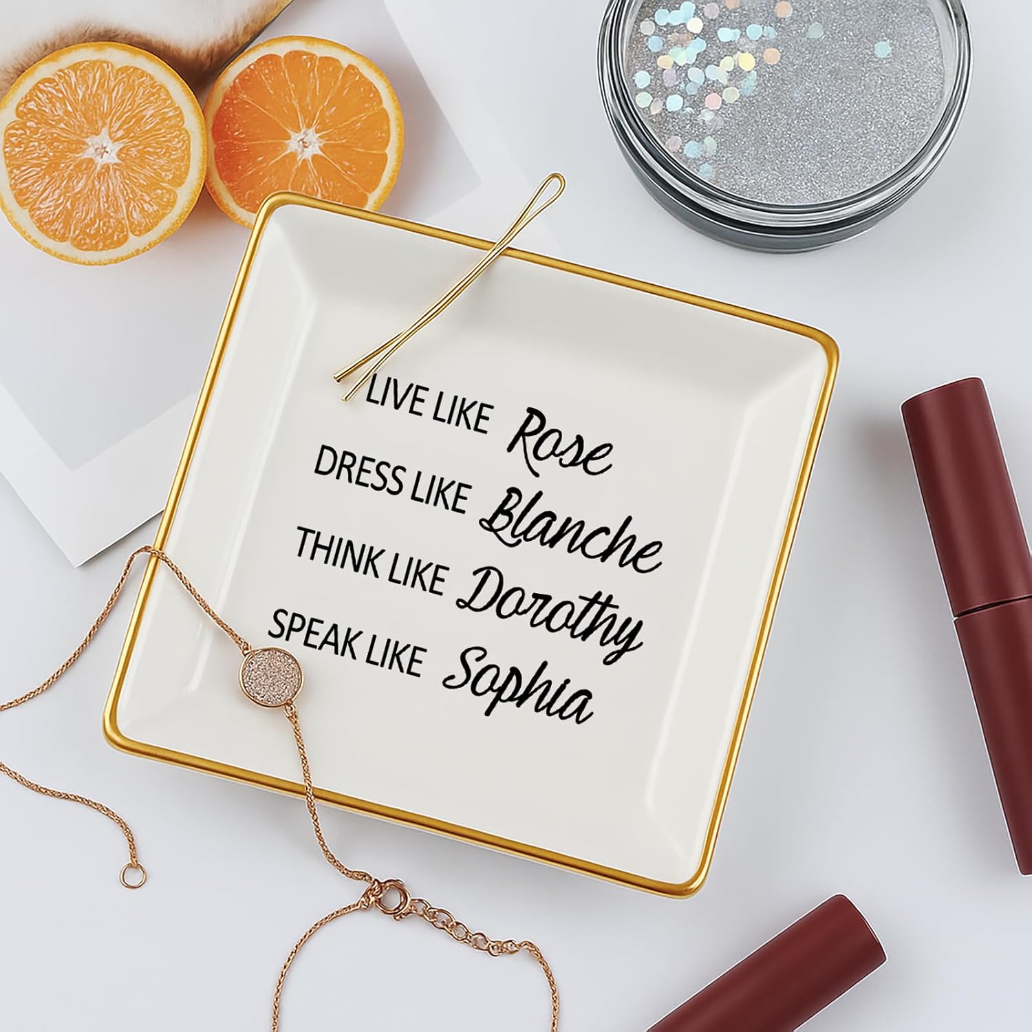 Friendship Gifts Funny Birthday Gifts for Women, Live Like Rose Dress Like Blanche Think Like Dorothy Trinket Dish Tray Friends Gift for BFF Sister - Image 2