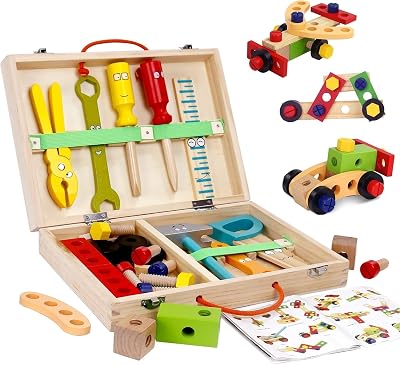 Wudly Construction Toys for Kids - 35-Piece Tool Kit for Kids with Toy Box, Realistic Tools, Educational Playset, Safe D