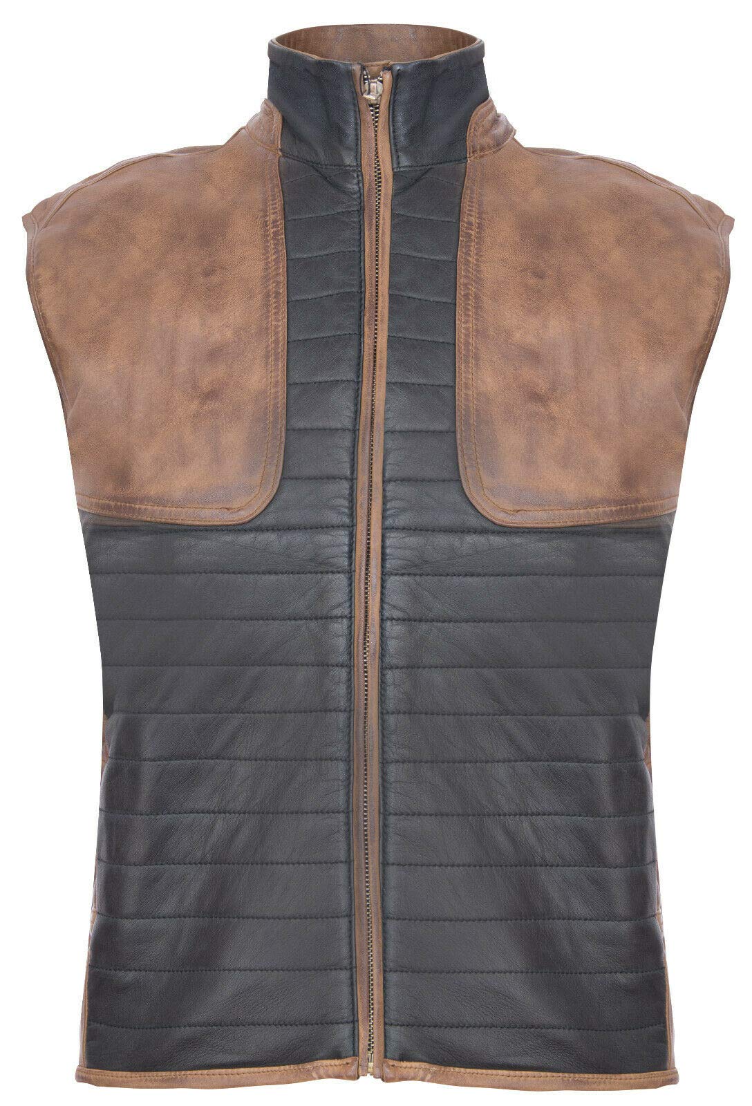 Infinity Leather Chaleco Sin Mangas de Cuero Marrón Acolchado Negro Para Hombre Chaleco Sin Mangas Chaleco