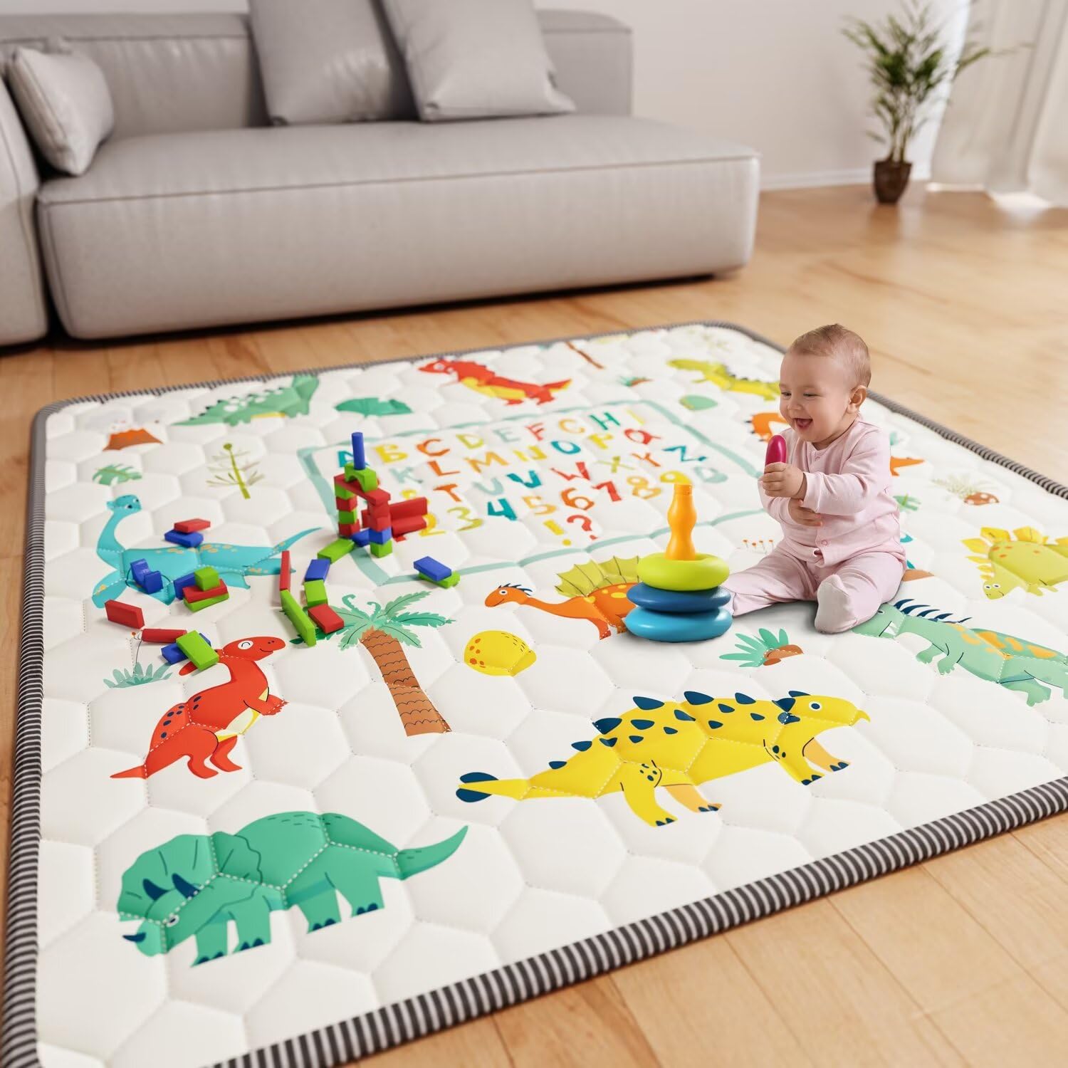 Baby Play Mat 50x50 Playpen Mat Waterproof Baby Floor Mat Cushioned Anti- Slip Crawling Mat Pad Letter Playmats for Babies Toddlers Infants Tummy Time Activity (50x50, Letter Dino) Letter Dino 50x50