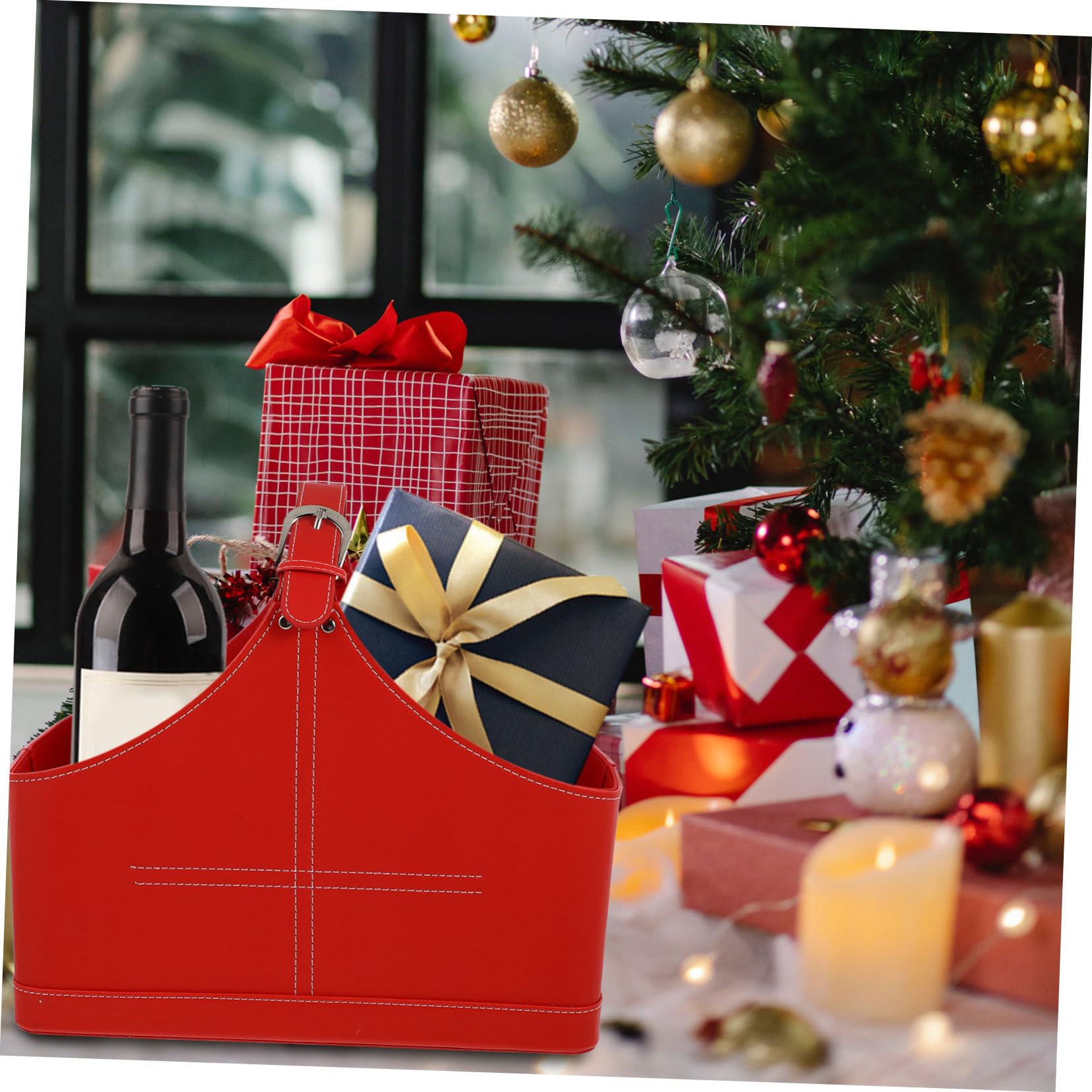 FRCOLOR 1pezzi Borsa Regalo Di Natale Riutilizzabile in Pelle Pu Cesto Regalo Per Incartare Regali Porta Regali Per Feste Confezione Creativa