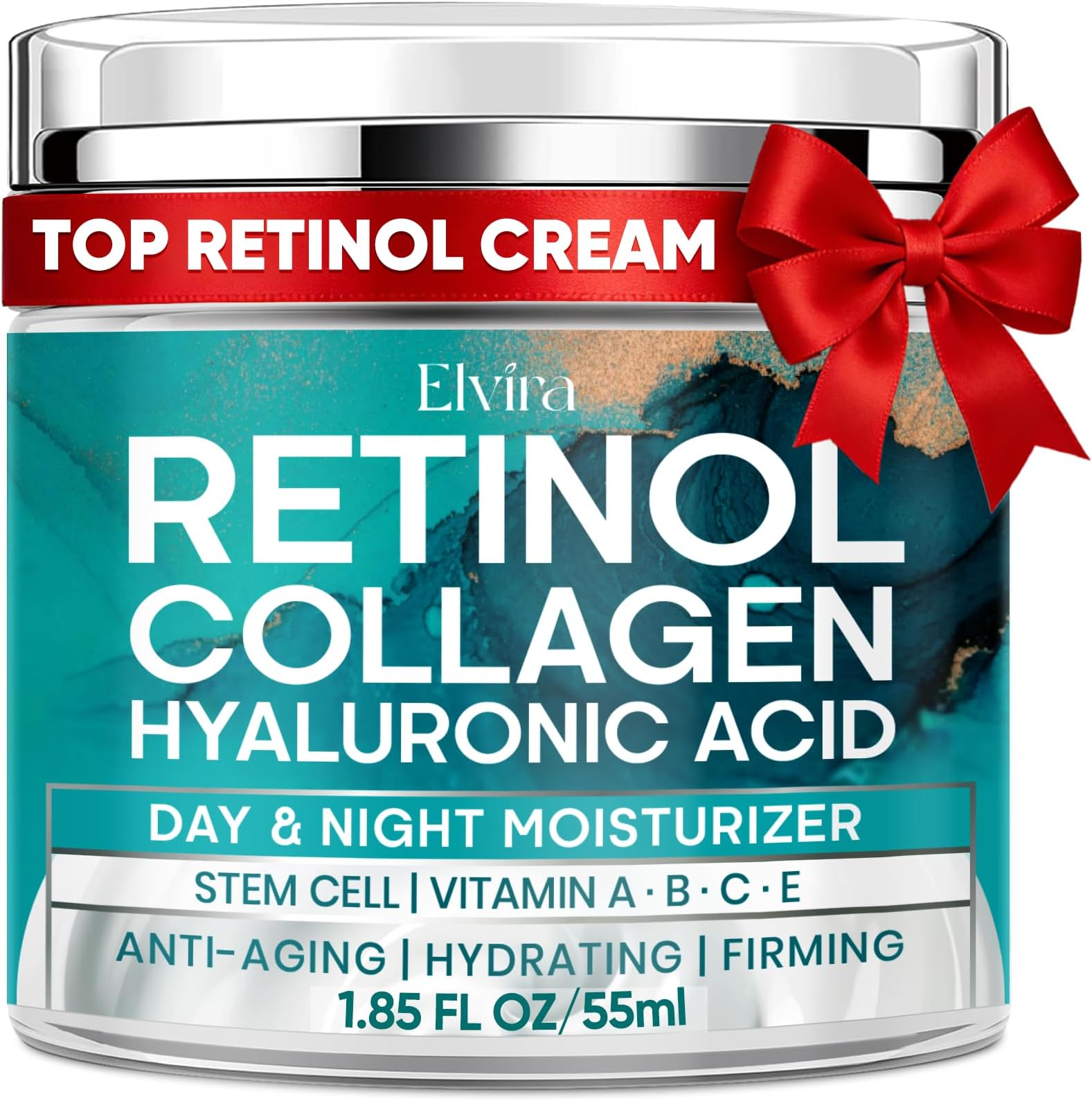 Elvira Retinol Anti Aging Face Moisturizer- Collagen Cream With Stem Cell & Hyaluronic Acid, Instant Face Lift Cream for Skin Tightening and Firming, Wrinkle Smoother for Women & Men, 1.85 Fl Oz