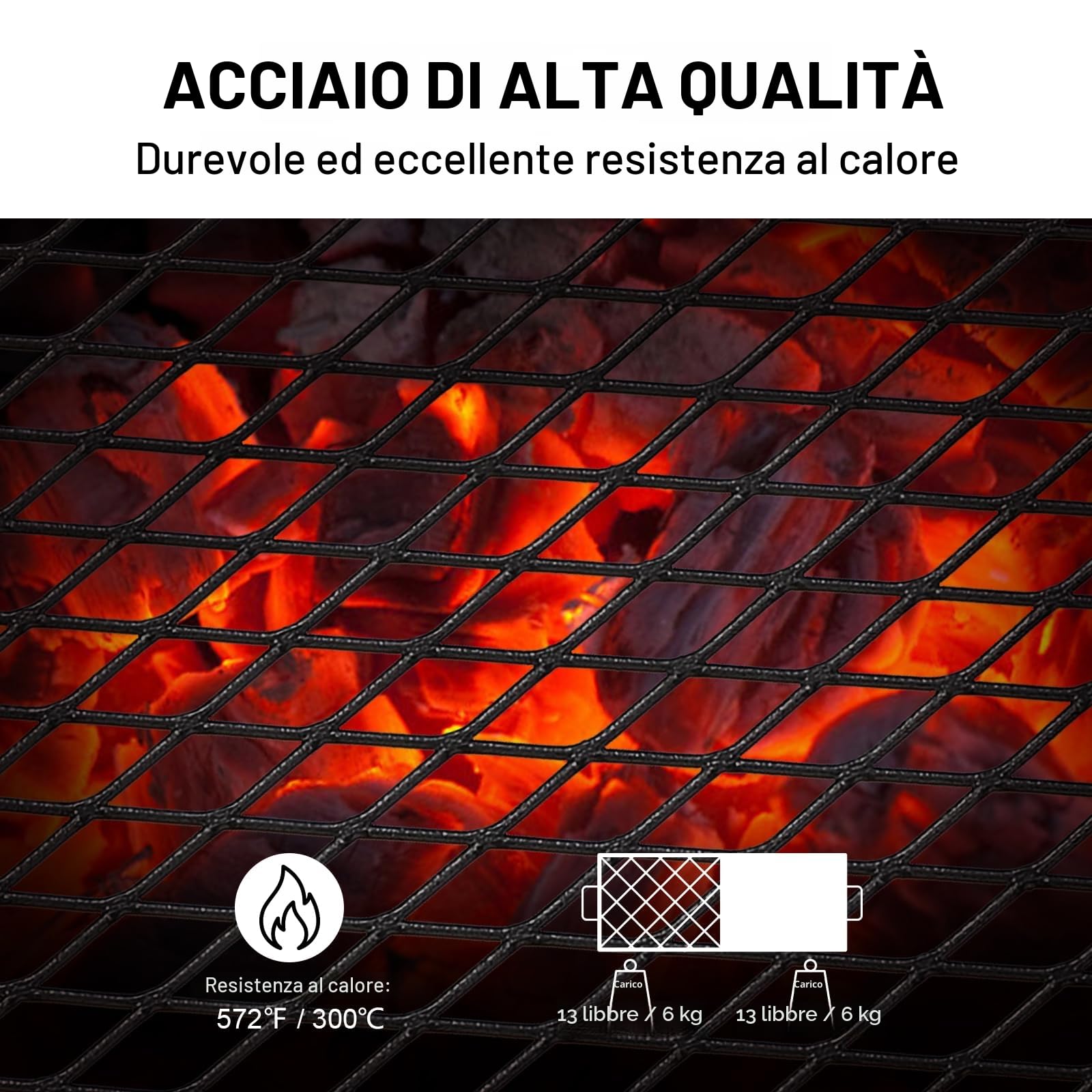 VEVOR Griglia Pieghevole per Fuoco all'Aperto da Campeggio Temperatura Max. 300℃, Griglia per Cottura su Fuoco da Campeggio Attività Esterno Pieghevole Capienza Max. 6kg Dimensioni 570 x 285 x 230 mm