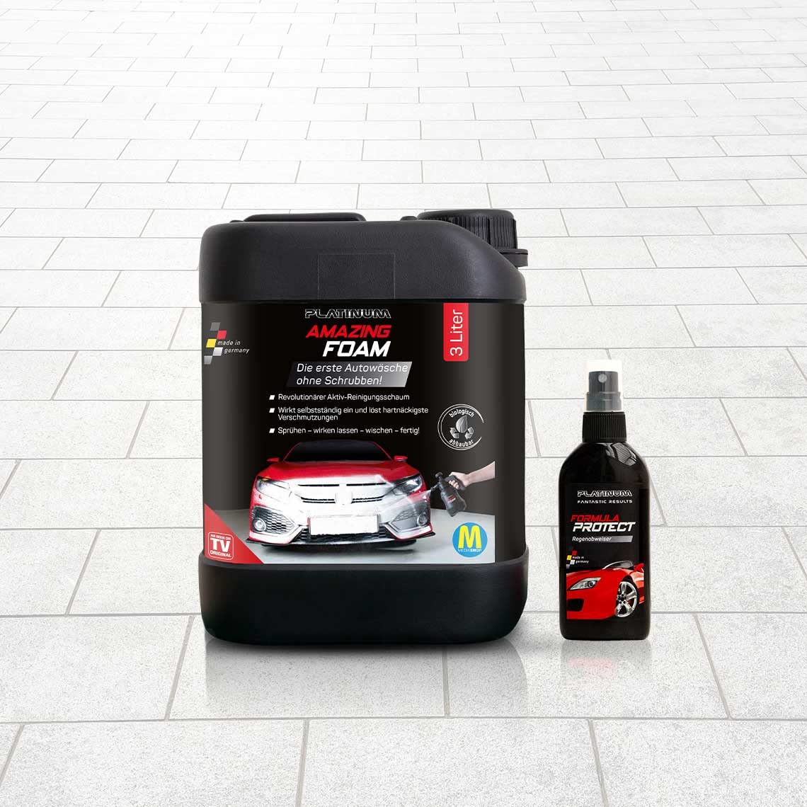 Mediashop Platinum Amazing Foam 3 Liter Nachfüllkanister & Fanastic Protect - Autoreiniger und Autopflege - entfernt hartnäckigen Schmutz und sorgt für Glanz – auch als Cockpit Reiniger