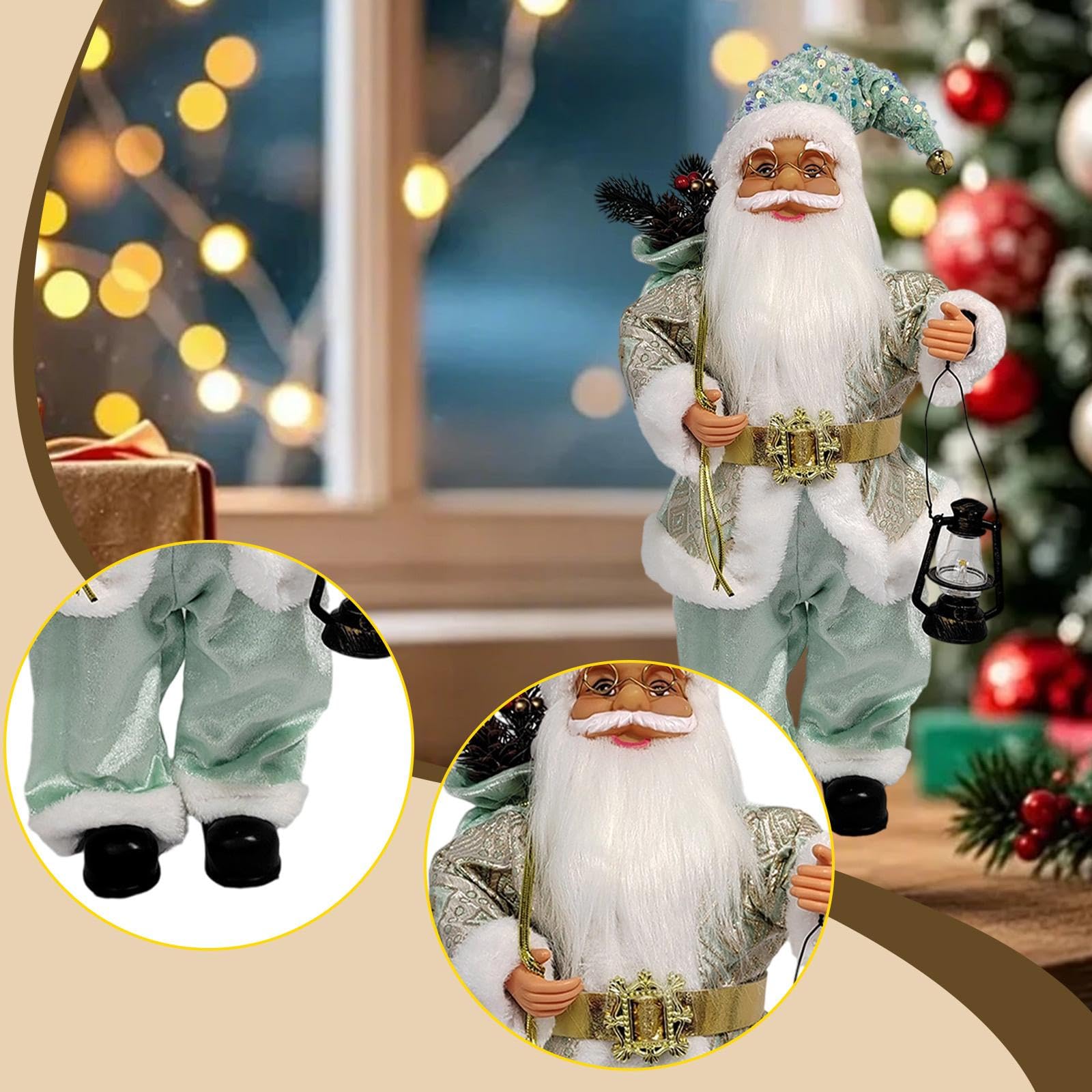 Santa Man Doll Muñeco Navideño de Tela con Traje Tradicional Figura Decorativa Coleccionable para Mesa Adecuado para Sala de Estar Dormit, Verde, Individual