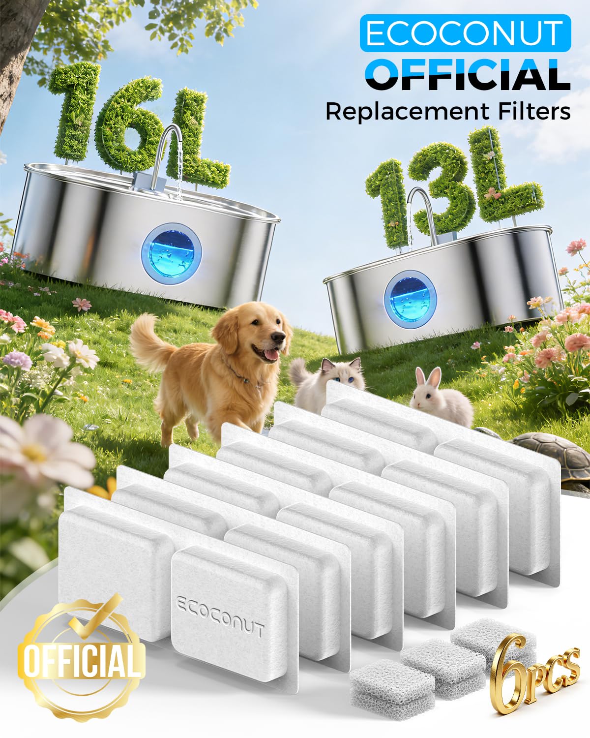 3.4Gal Dog Water Fountain for Large Dogs, 13L Stainless Steel Large Pet Fountain with Deeper & Wider Drinking Area, Automatic Dog Water Bowl Dispenser with Water Window (Filters) - image 2