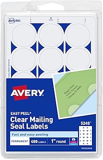 Avery Mailing Seals, 1" Round Labels, Clear, 480 Printable Mailing Labels (05248)