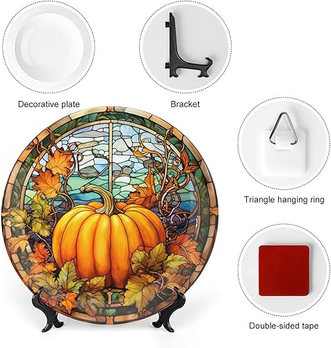 Miniatura 3 de Platos decorativos para decoración del hogar, bandeja decorativa con diseño de vidrieras de calabaza de otoño para exhibición de mesa, plato de cena