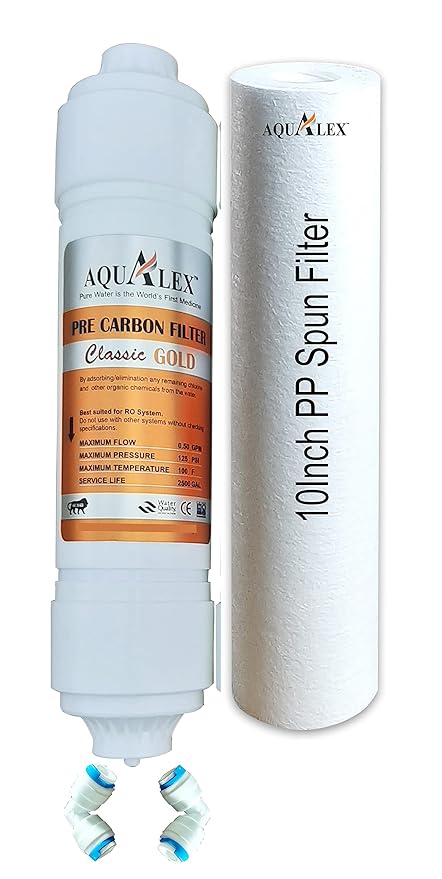 AQUALEX Classic Gold Pre Carbon + PP, Sediment + PP, Post Carbon + PP Inline (Pre Carbon + PP + 2 Elbow)