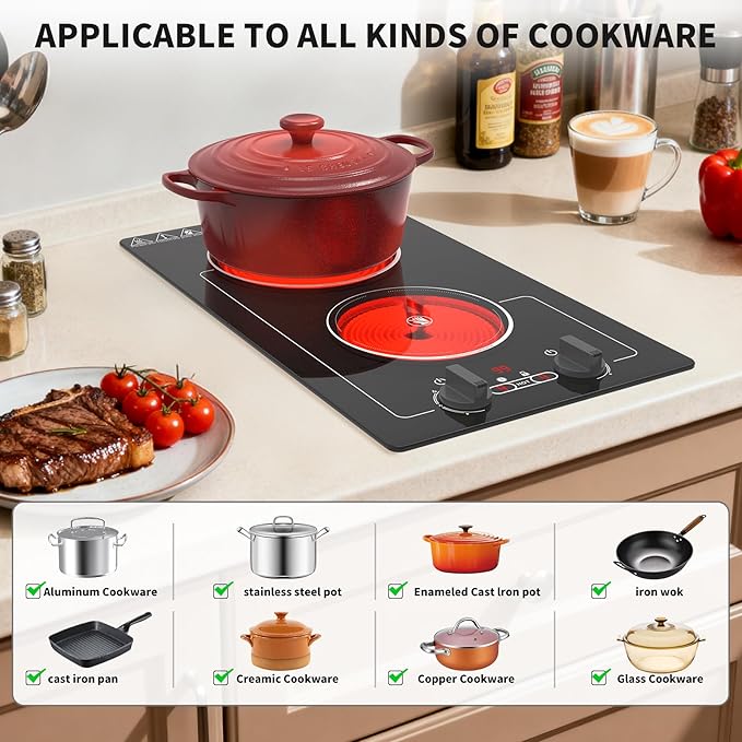 Estufa Vitrocerámica 2 Puestos 20 Pulgadas Empotrable 110V miniatura 5