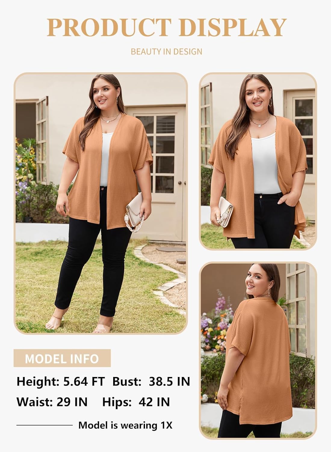 Eytino Women Plus Size Lightweight Cardigan Half Sleeve Ribbed Knit Kimono Cardigans Tops(1X-5X) - Image 3