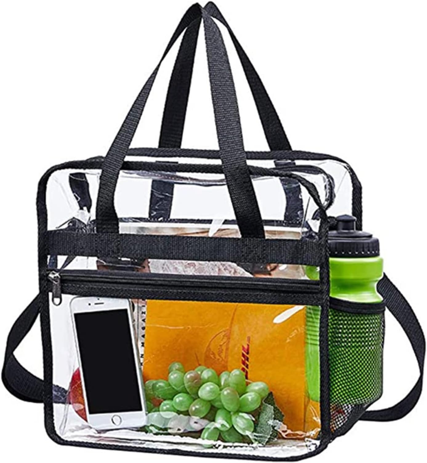 Clear Tote Bag Transparent Shoulder Bag Large See Through Toiletry Bag Waterproof PVC Bag Crossbody Bag with Adjustable Shoulder Strap and Zipper Closure for Work Travel (12 x 12 x 6 Inch)