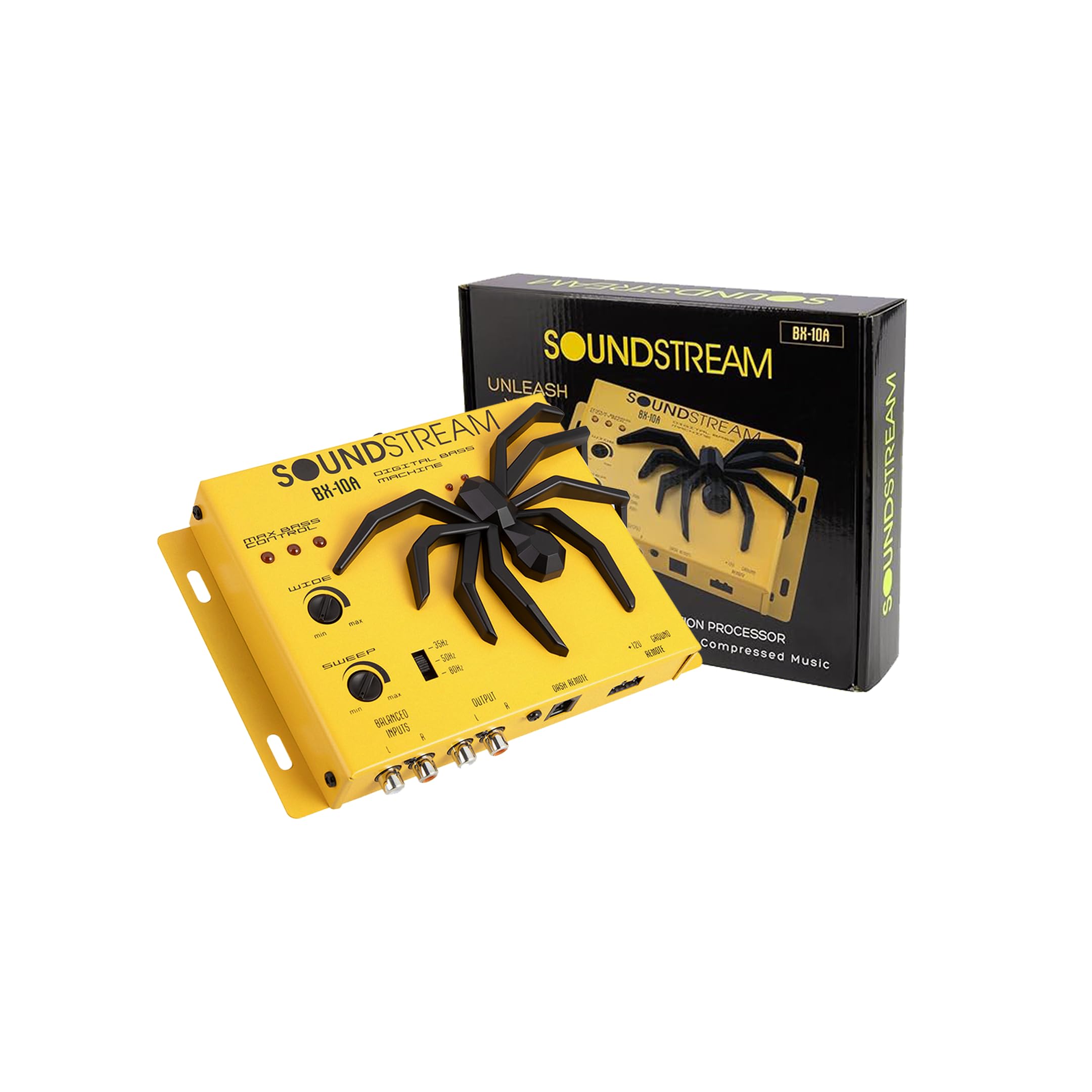 BX-10A Bass Restoration Processor with Parametric Bass Equalizer, Digital Bass Processor for Car Audio, Balanced Inputs & Dash Mount Remote Control - Yellow