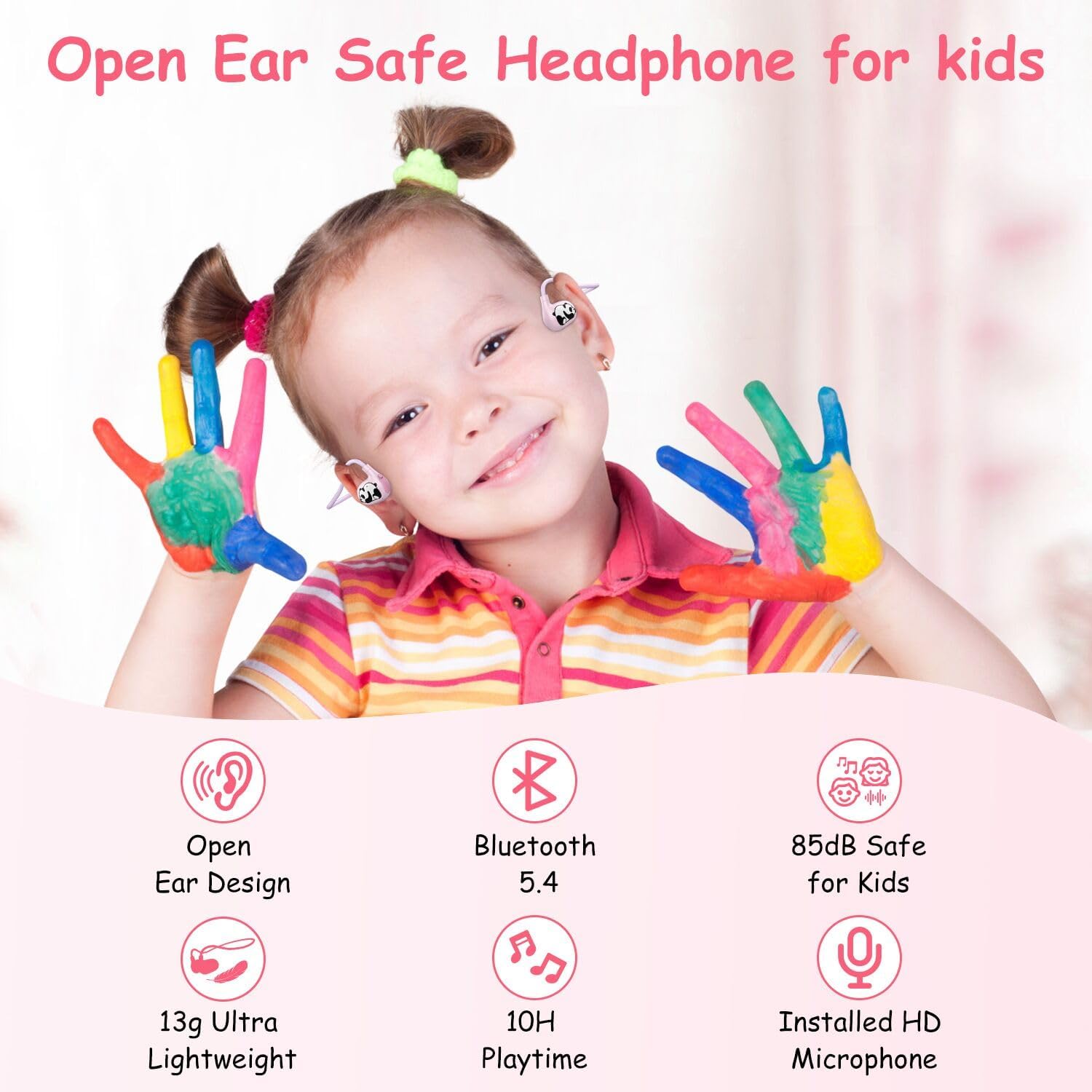 iDIGMALL Kids Headphones, Open Ear Headphones for Child Teens Girls, Bluetooth 5.4 Earphones w/Built-in Mic, 13g Ultra-Light Wireless Earpiece Comfort-Fit for Phone Tablet Sports Home School, 10 Hrs - Image 2