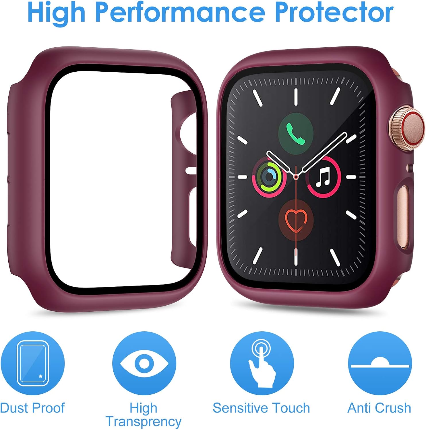 EZCO [4-Pack] Case Built in Tempered Glass Screen Protector Compatible with Apple Watch Series 7 45mm/41mm, Hard PC Plated Full Coverage Protective Cover Bumper Man Women Gift Accessories for iWatch 7