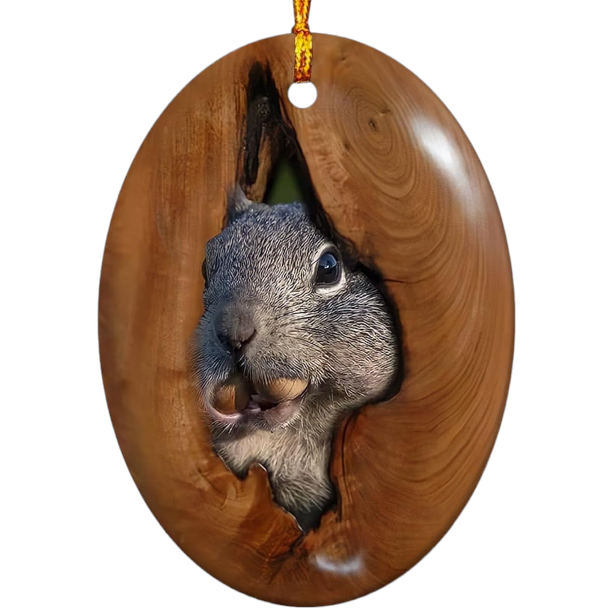 2025 Christmas Ornament - Squirrel in Nest Ceramic Oval Ornament - Flat Print Product - Perfect Keepsake Gift for Christmas Ideal, for Family & Friends