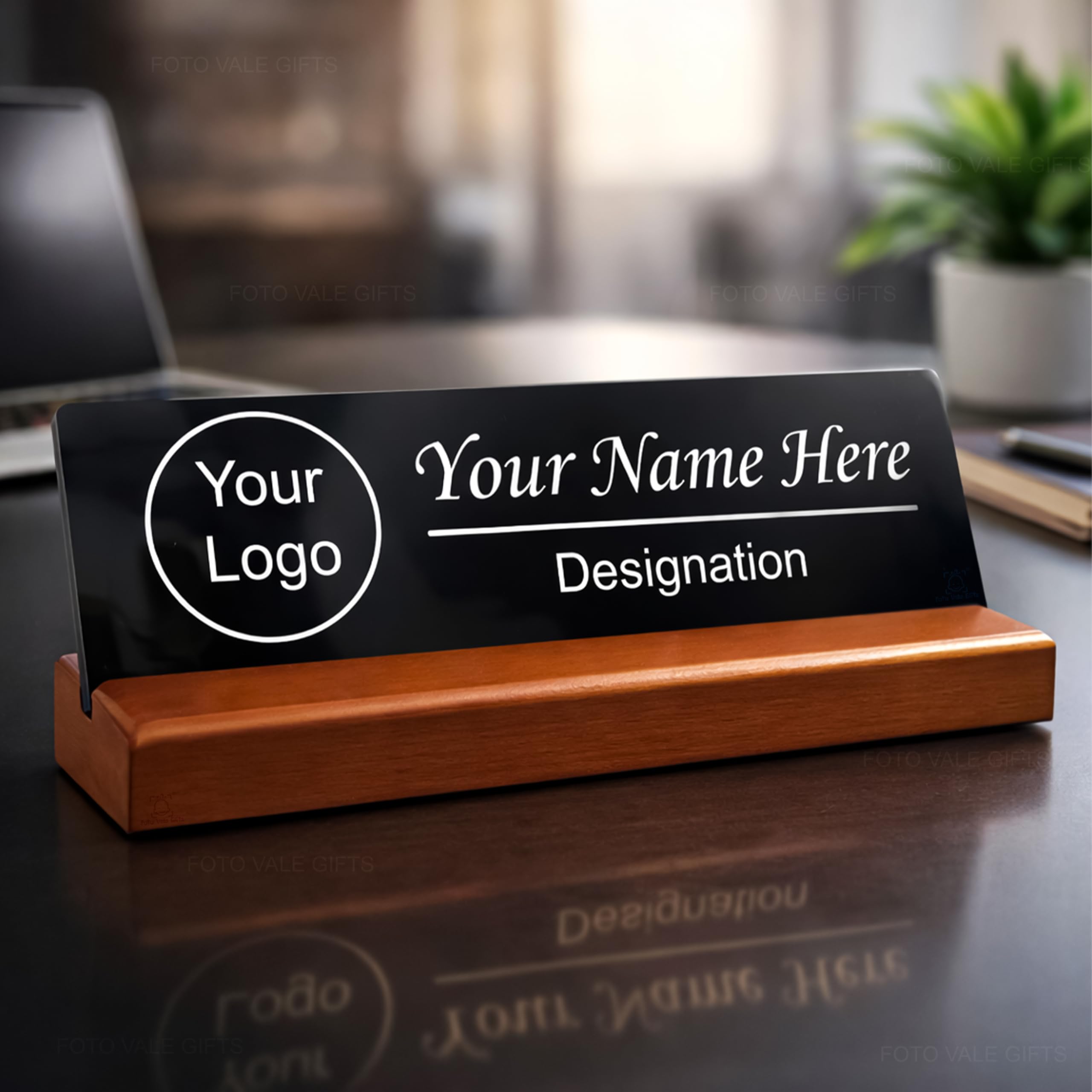 Customized Wooden Desk Name Plate with Stand | Personalized Office Table Name Plate with Logo & Designation | Size 20x8 cm | Corporate Desk Name Plate Gift-image-36