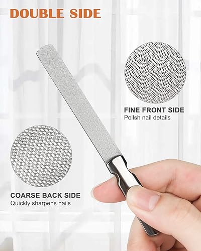 Miniatura 7 de FVION Limas de uñas de metal profesionales, 2 piezas, doble cara, acero inoxidable, grano grueso y fino, juego de herramientas de manicura y pedicura