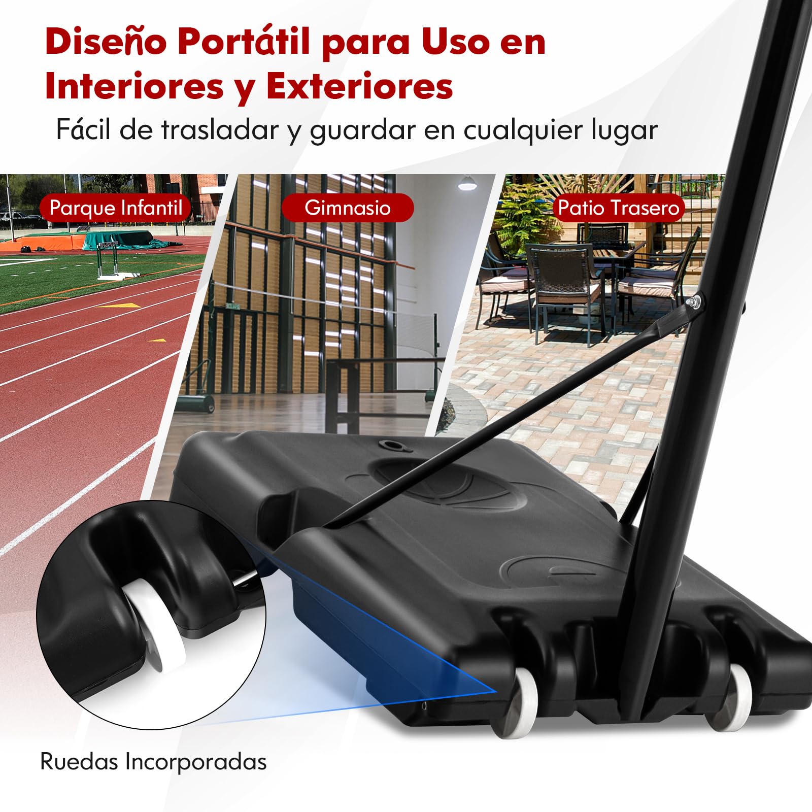 COSTWAY Canasta de Baloncesto Exterior, Altura Ajustable de 12 Niveles, 1,3 a 3,05m, Móvil con Ruedas, Base Rellenable, Canasta Baloncesto Adultos y Niños