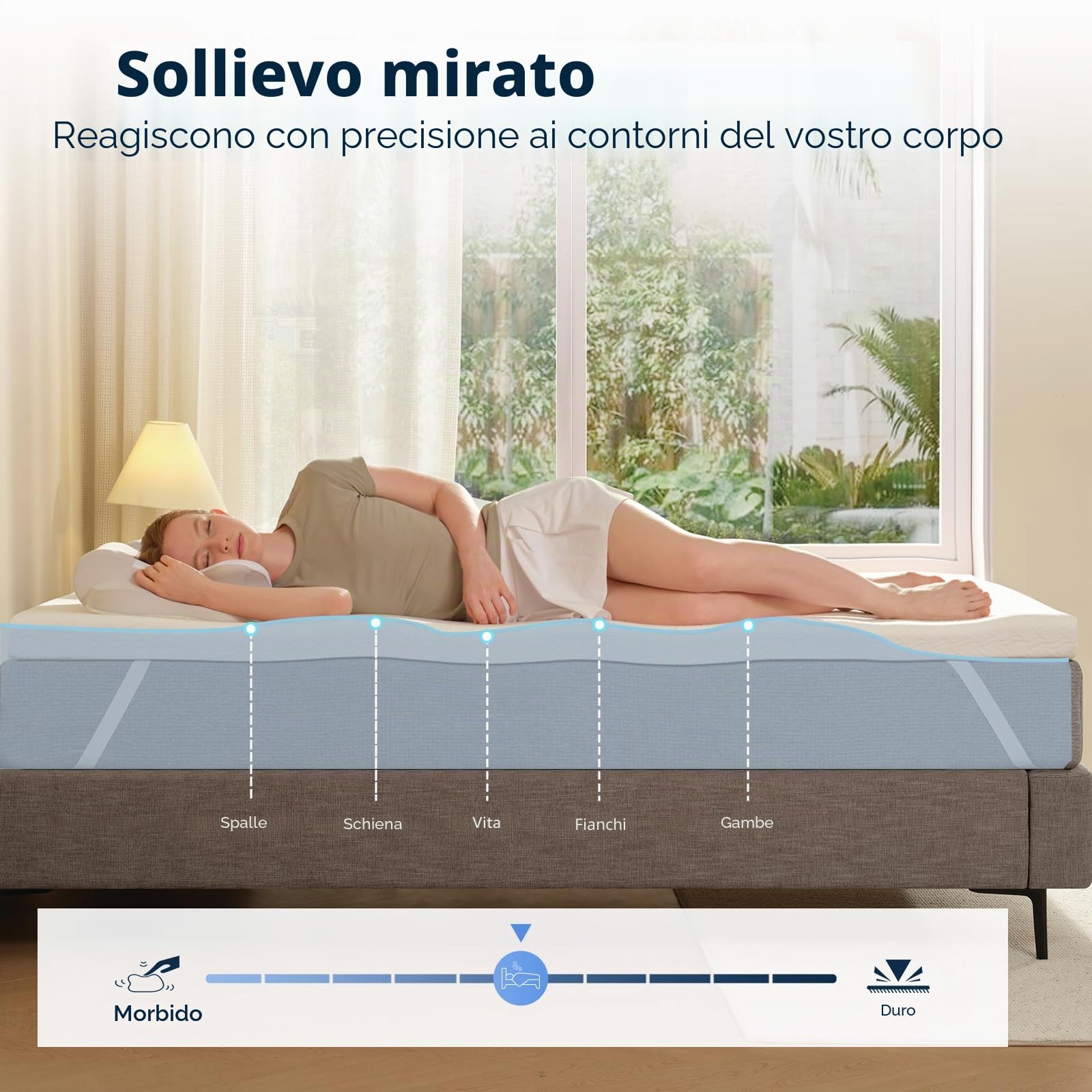 Z-hom Topper matrimoniale 90x200 Alto 8 cm, Materasso in Memory Foam con Gel, Rivestimento Esterno Sfoderabile e Lavabile, Eccellente Fascia Elastica Antiscivolo,Sfoderabile e Lavabile Oeko-TEX