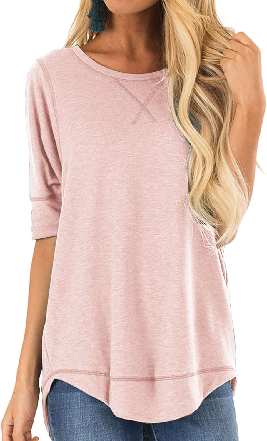 T Shirts for Womens Loose Fit Short Sleeve Casual Tops Cotton Ladies Tshirts Pullover Tees Crew Neck Side Split Tops