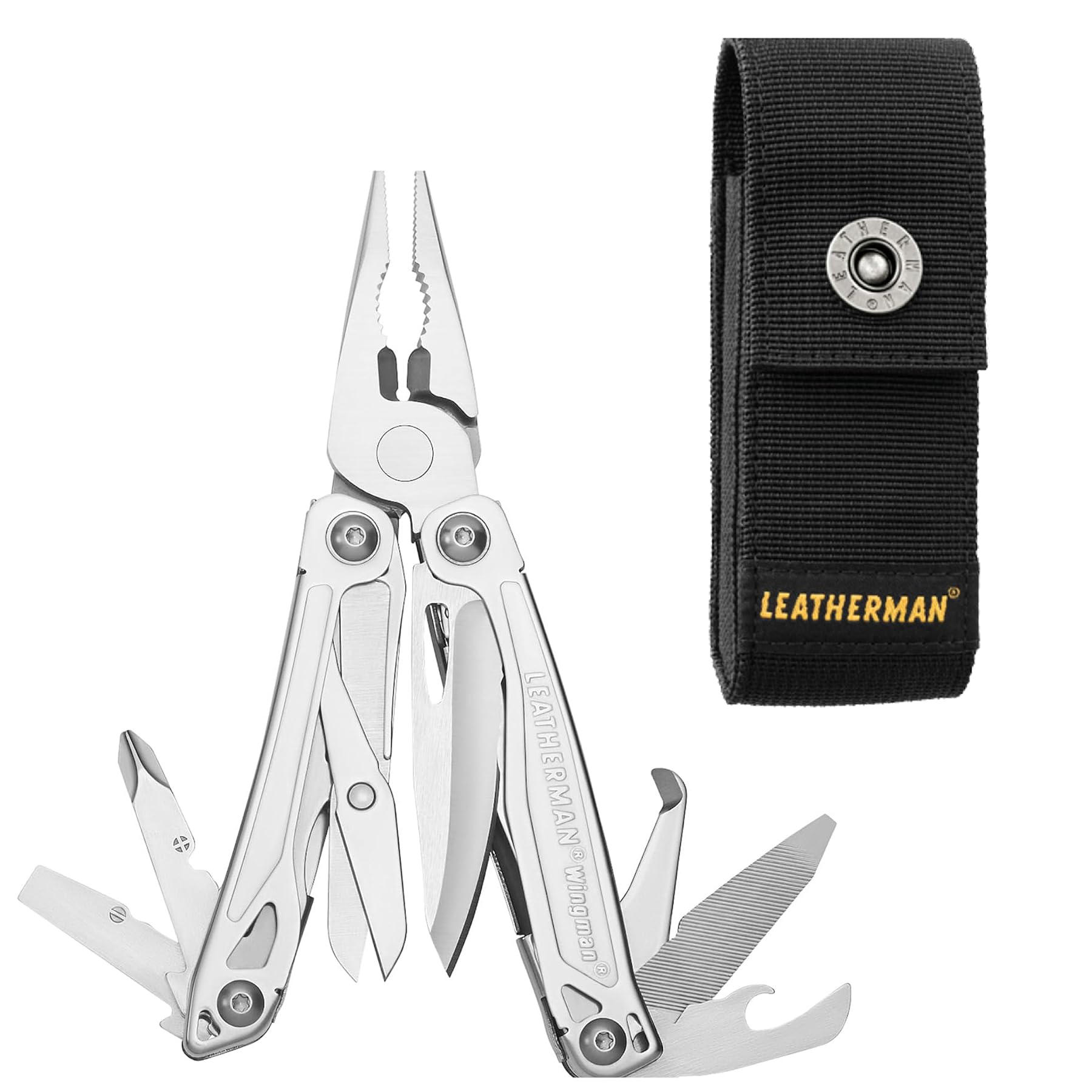 Leatherman Wingman Multiherramienta 14 en 1 con Funda de Nylon - Herramienta Compacta de Acero Inoxidable para Uso Diario y Bricolaje