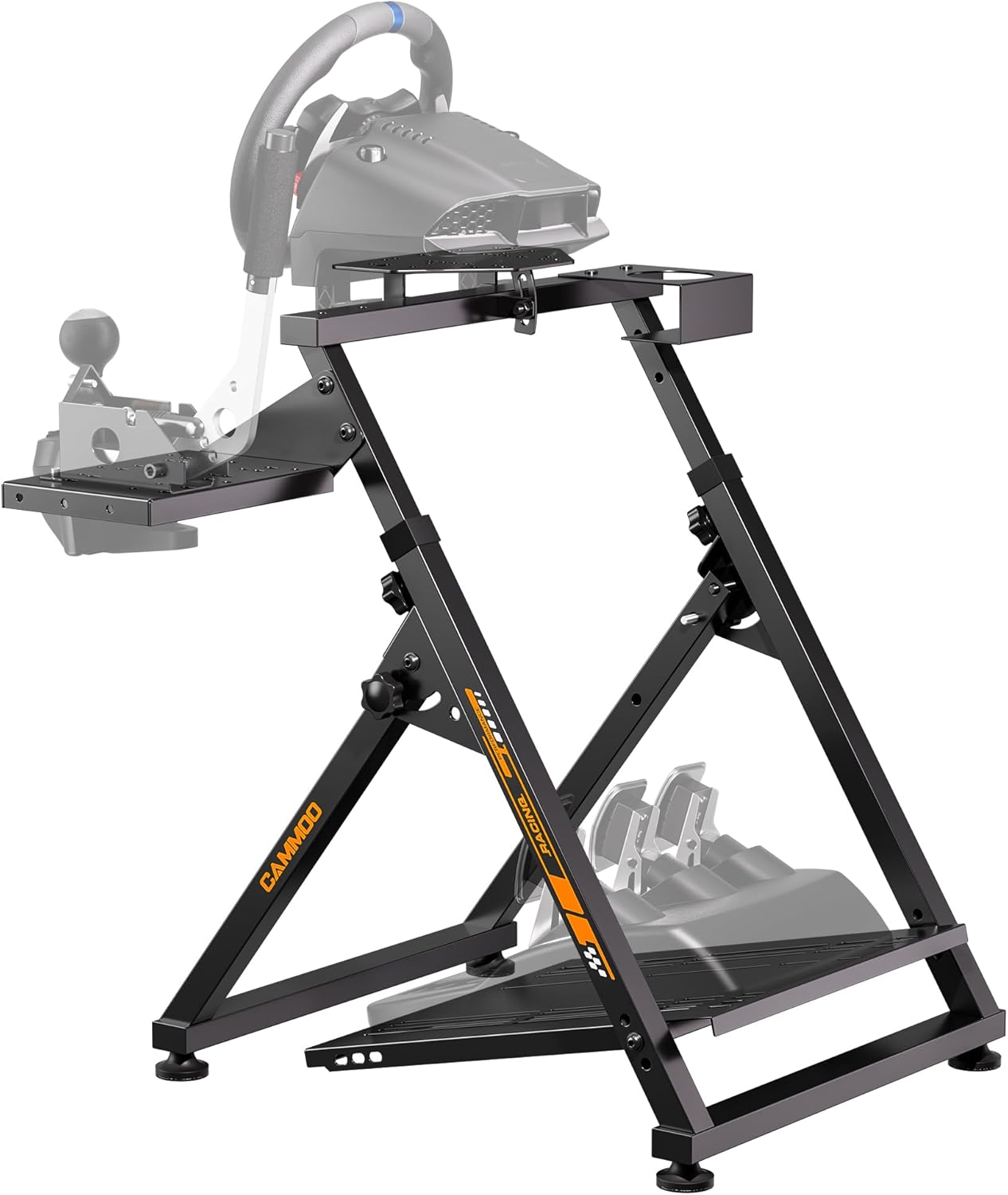 CAMMOO High Compatible Racing Wheel Stand Fits Handbrake, 29 Holes Wheel Panel & 26 Holes Shifter Panel, Foldable Sim Steering Racing Stand, Widely Height Adjustable and Cup Holder