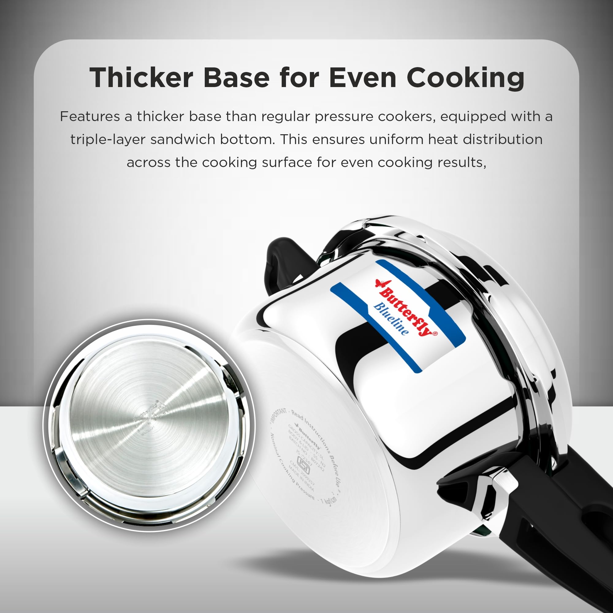 Butterfly Blue Line 3 Litre Pressure Cooker| Stainless Steel | Induction & Gas Stove Compatible| ISI Certified| Triple Safety System| 5 Years Warranty | Silver 3