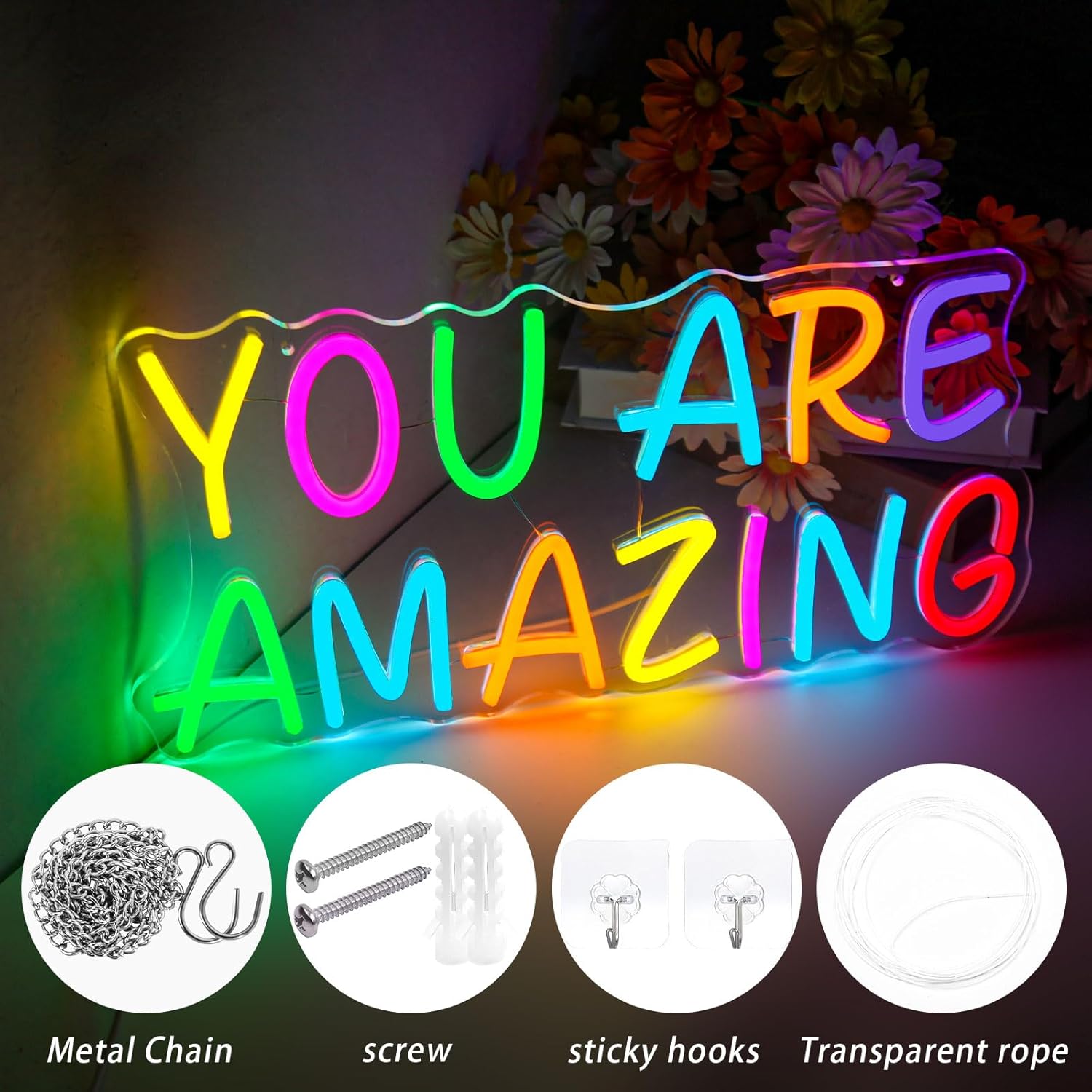You Are Amazing Neon Sign Room Decor Classroom Colorful Dimmable Led Letter Neon Lights for Wall Decor Light Bedroom Home Bar Man Cave Party Nursery Birthay Gifts - Image 4