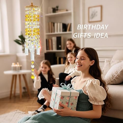Miniatura 7 de Campanas de viento de cristal para exteriores con reflejos de luz arcoíris, campanas de vidrio y ganchos de aleación de oro rosa, decoración