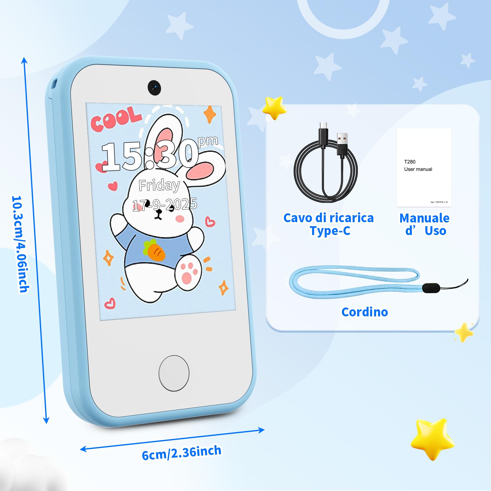 CHAKEYAKE Telefono per Bambini, Smartphone Bambini 4G Sbloccato con Chiamate, Touch Screen, Doppia Fotocamera, Giochi Educativi, Lettore Musicale, Regalo per Ragazzi e Ragazze 3-9 Anni, Blu
