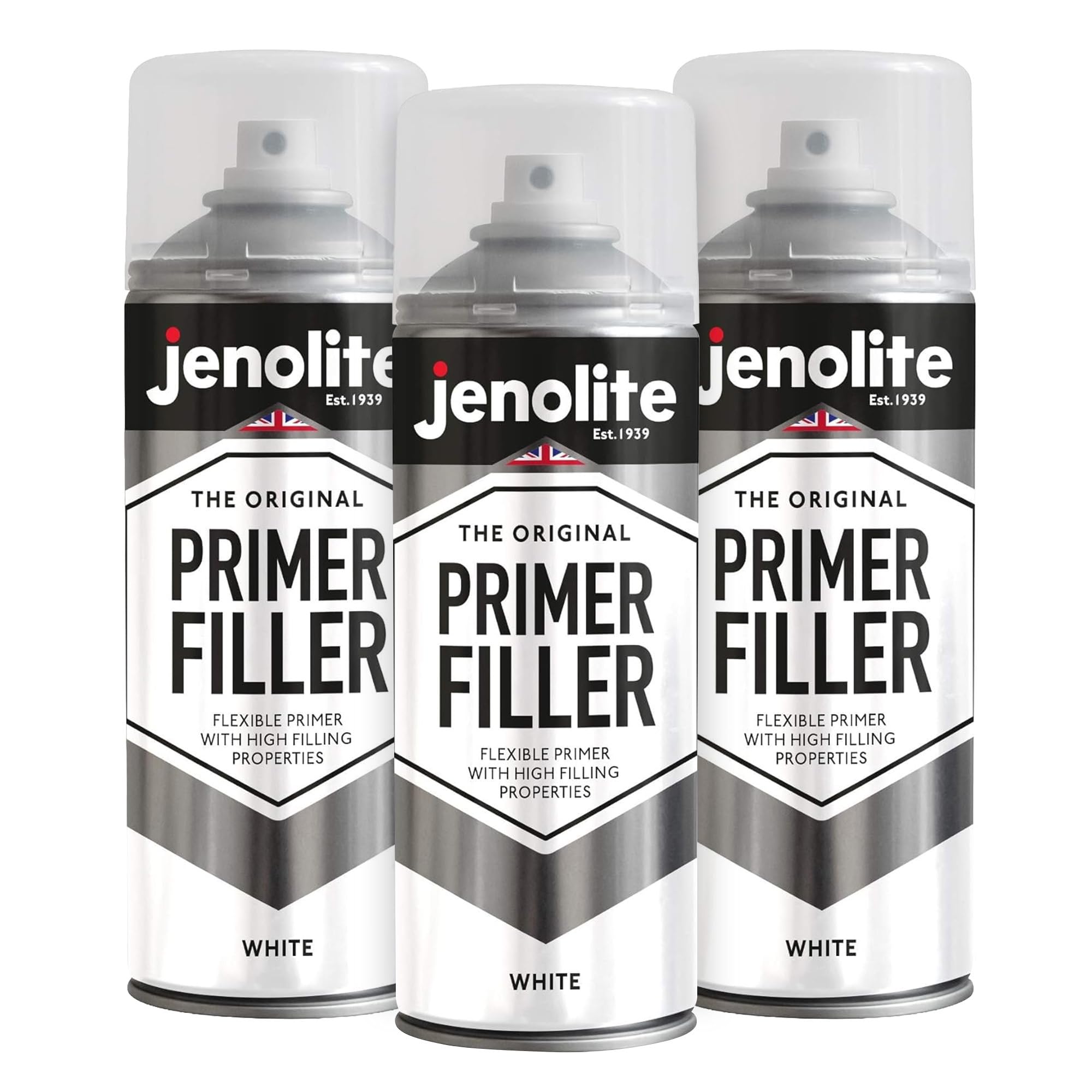 Jenolite White Primer Filler Spray Paint | | High Fill Multi-Surface Primer Paint | Fills Small Dents & Scratches | Perfect For Car Bodywork, 3D Printer Models & More | 3 X 400Ml