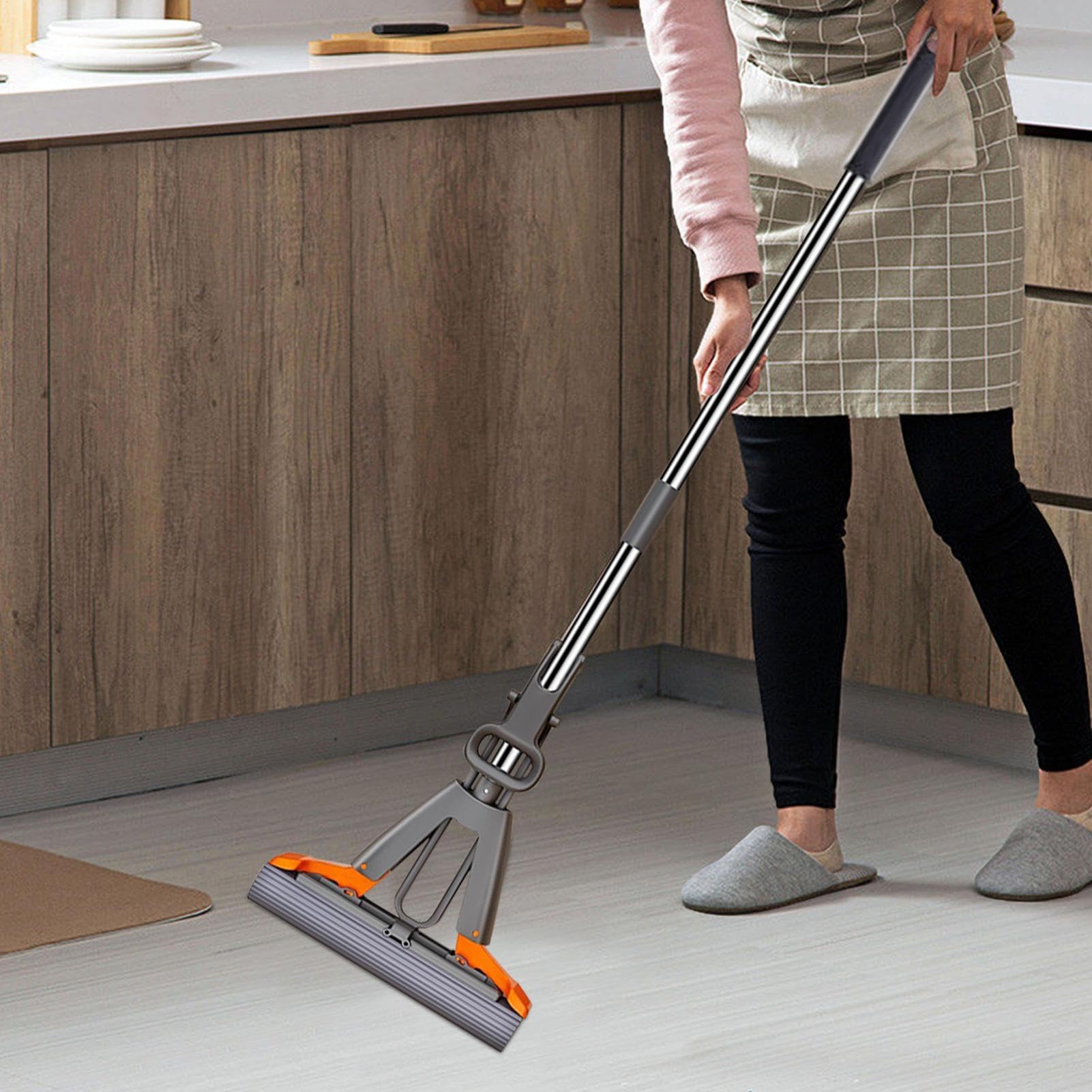 Przenośny mop z gąbką do ściskania, narzędzie do czyszczenia łazienki | głowica mopa 30 cm z chłonną gąbką, uchwyt z wygodnym uchwytem, środek do czyszczenia podłóg domowych łatwa funkcja zwijania