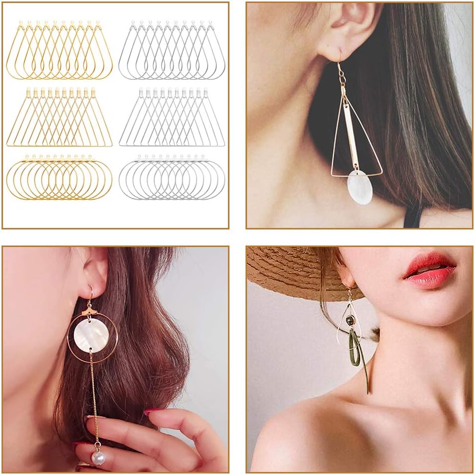 60pcs Earrings Beading Hoop Earring Finding Teardrop Earring Triangle Earring Round Hoop Earring for Jewelry Making DIY Crafts Art Creation Girl Gift