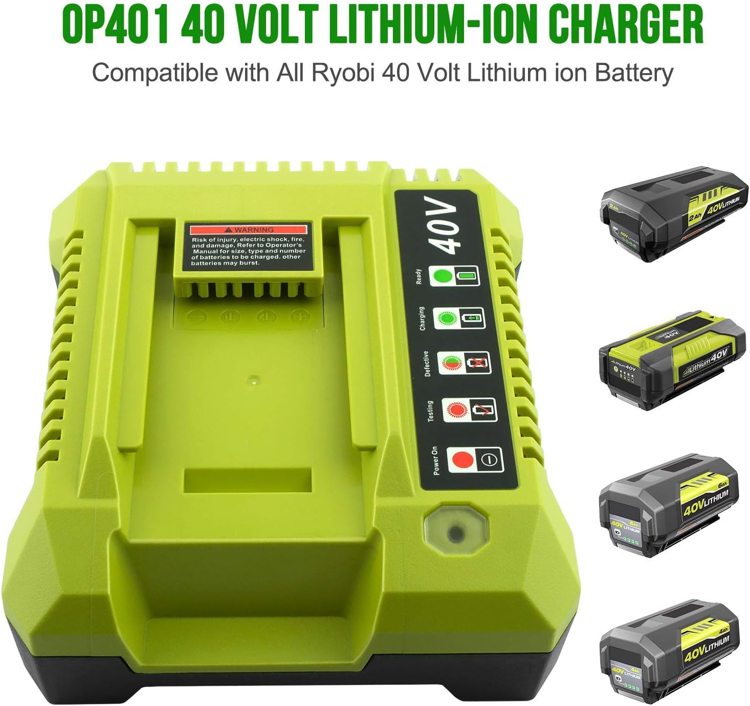 ADVTRONICS 6.0Ah 40V Lithium Battery with Charger OP401 Compatible with Ryobi 40 Volt Battery OP4050A OP4015 OP4026 OP40201 OP40261 OP4030 OP4040 OP4050 OP40501 OP40601 Ryobi 40V Battery and Charger