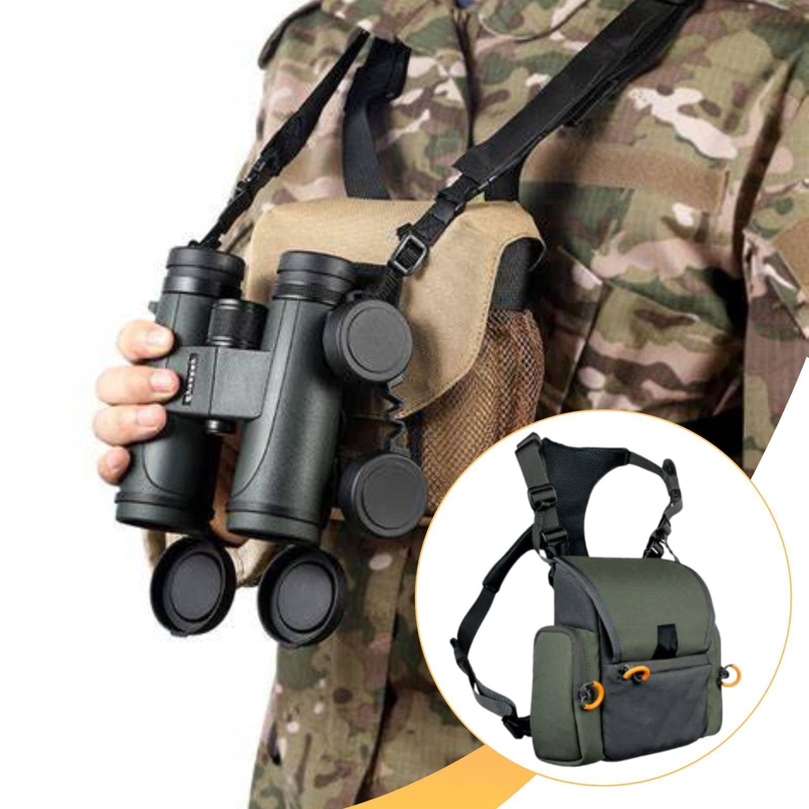 Fernglas-Tragegurt mit Brusttasche, Schutz, leicht zu tragen, strapazierfähig, mit Regenschutz, praktisch, aus Oxford-Gewebe, Fernglas-Tragetasche, GrÜn