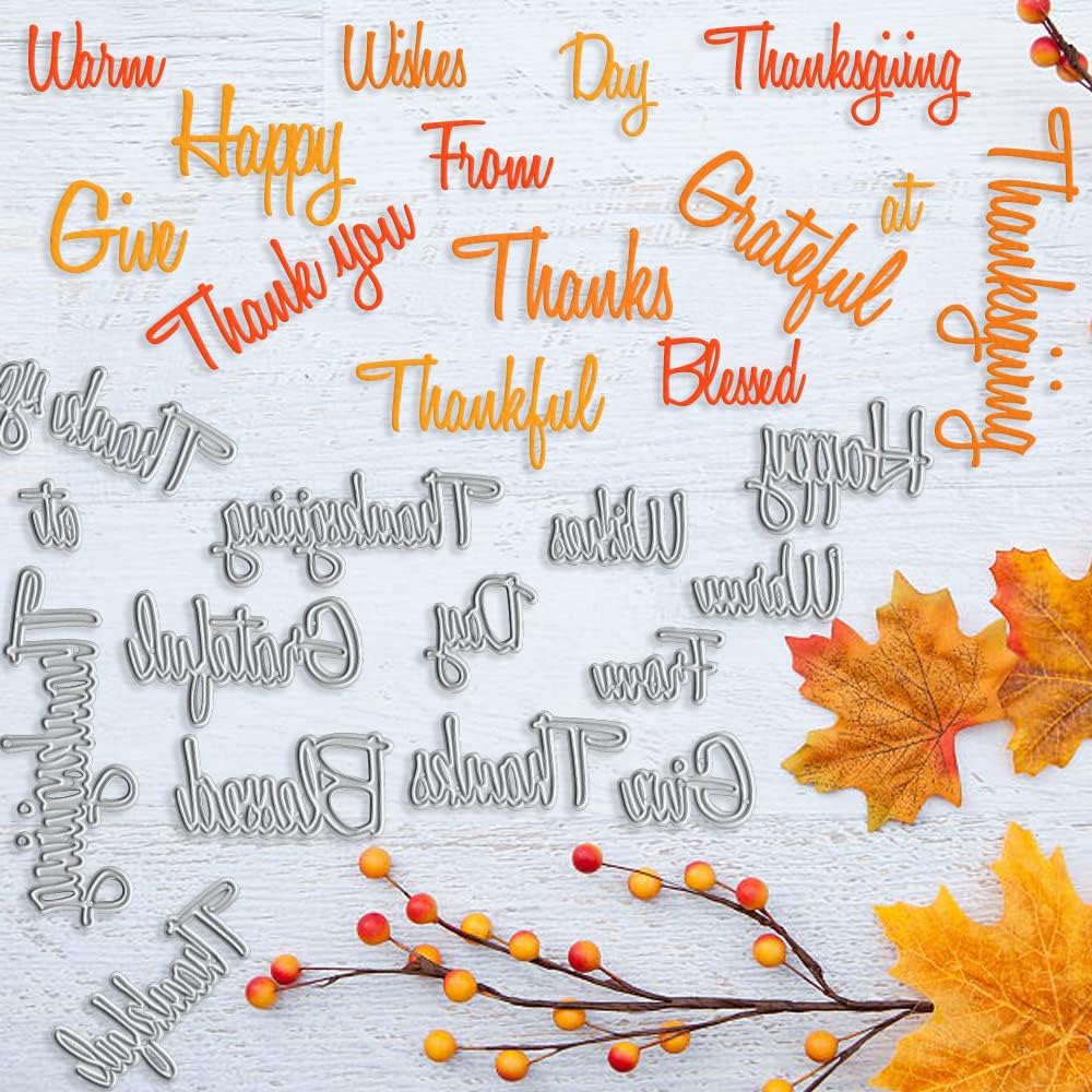 Thanksgiving Grateful Words Metal Cutting Die for Card Making and Photo Album Decorations, Thank You Letters Die Cut Give Thanks Words Dies Stencils Embossing Template for DIY Scrapbooking Craft